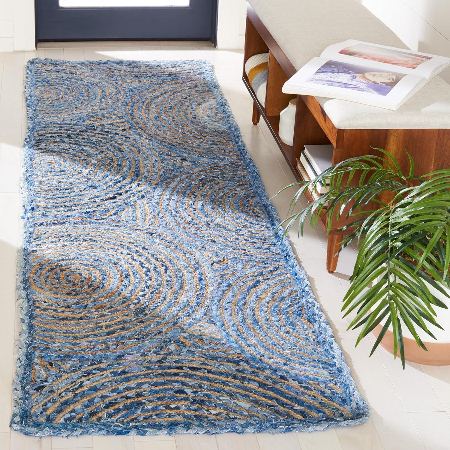SAFAVIEH Cape Cod Bora Geometric Runner Rug, Blue/Natural, 2'3" x 8'