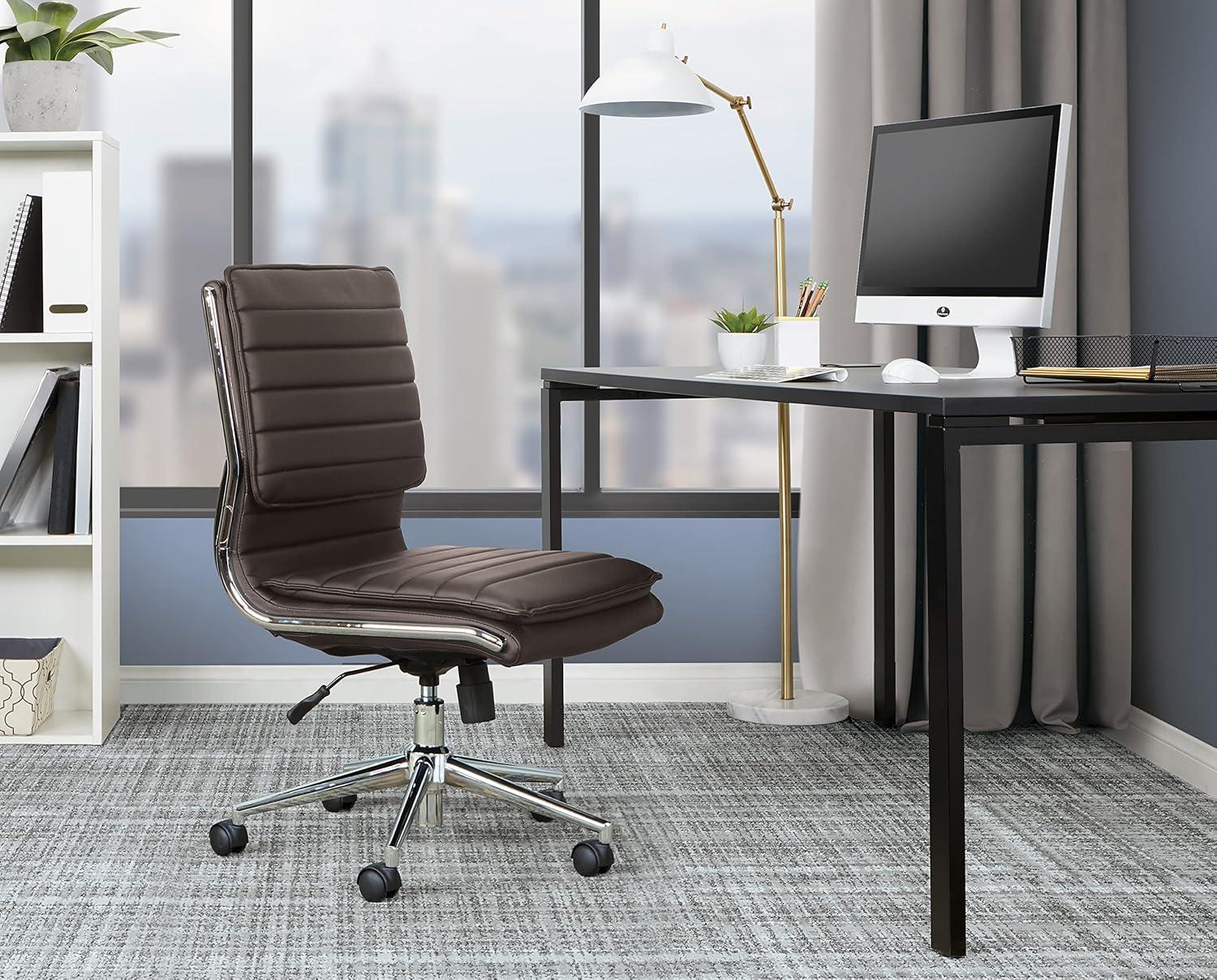 Espresso Executive Swivel Office Chair with Leather and Metal Base