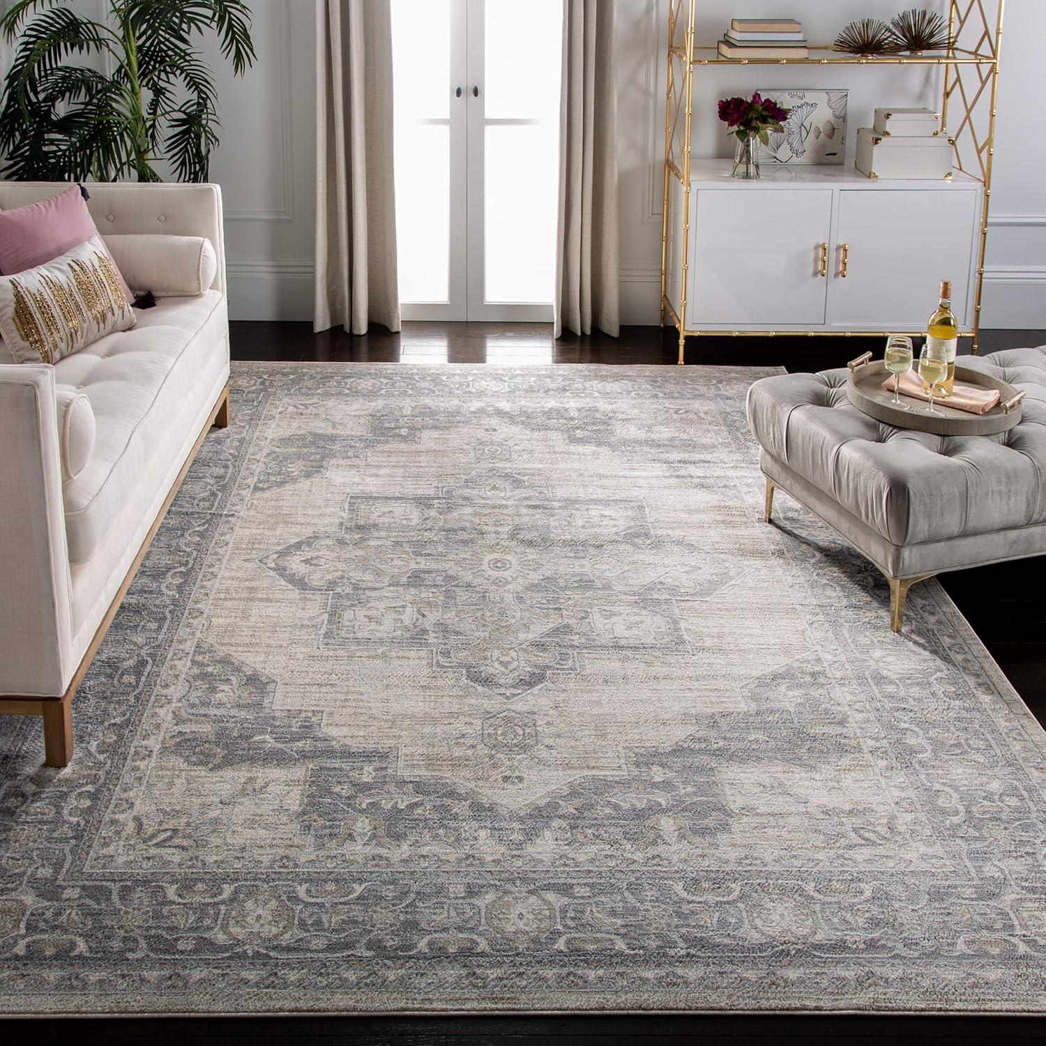 Cream & Grey Synthetic Majestic Medallion Area Rug, 11' x 15'