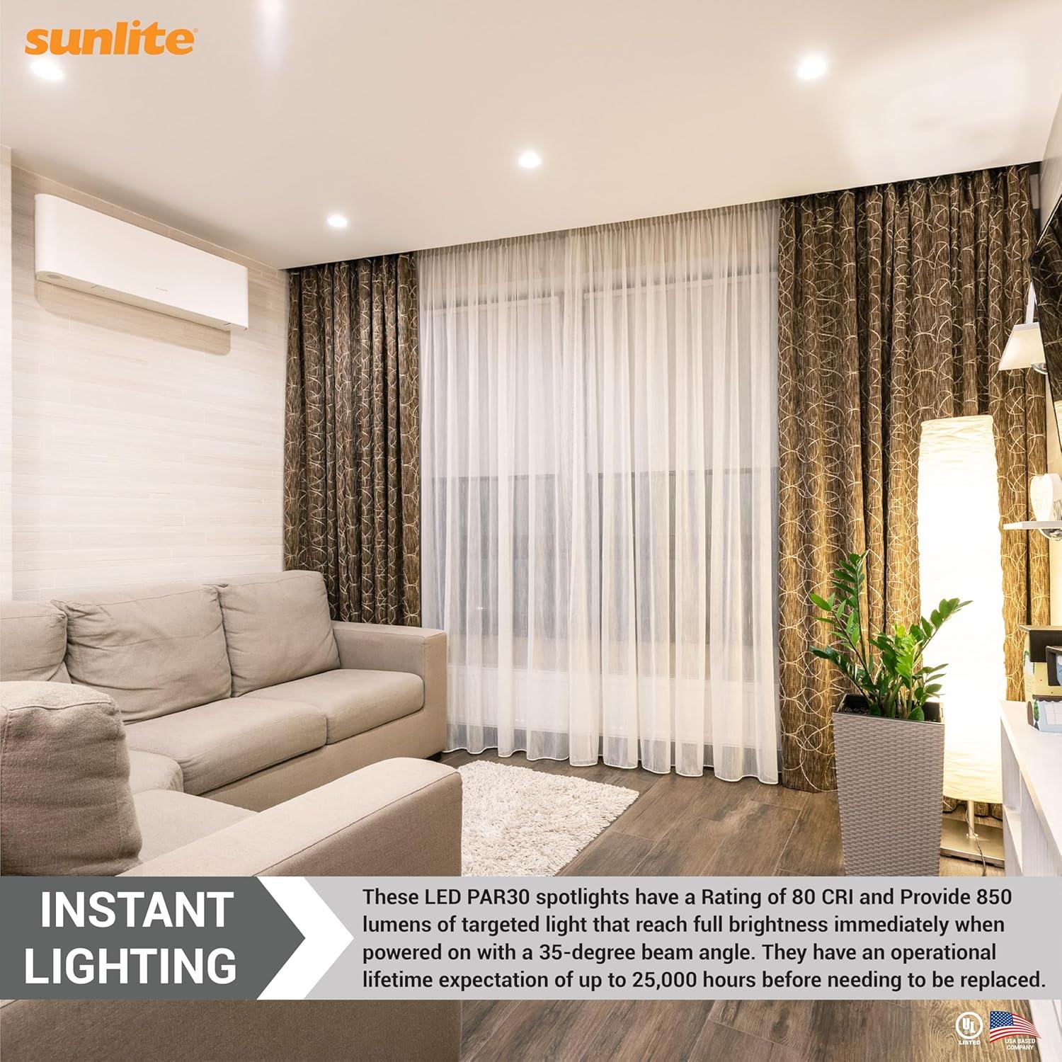 Sunlite LED PAR30 Long Neck Light Bulb, 9 Watt (75W Equiv), Medium E26 Base, Dimmable, Frosted, UL Listed, 4000K Cool White, 6-Pack