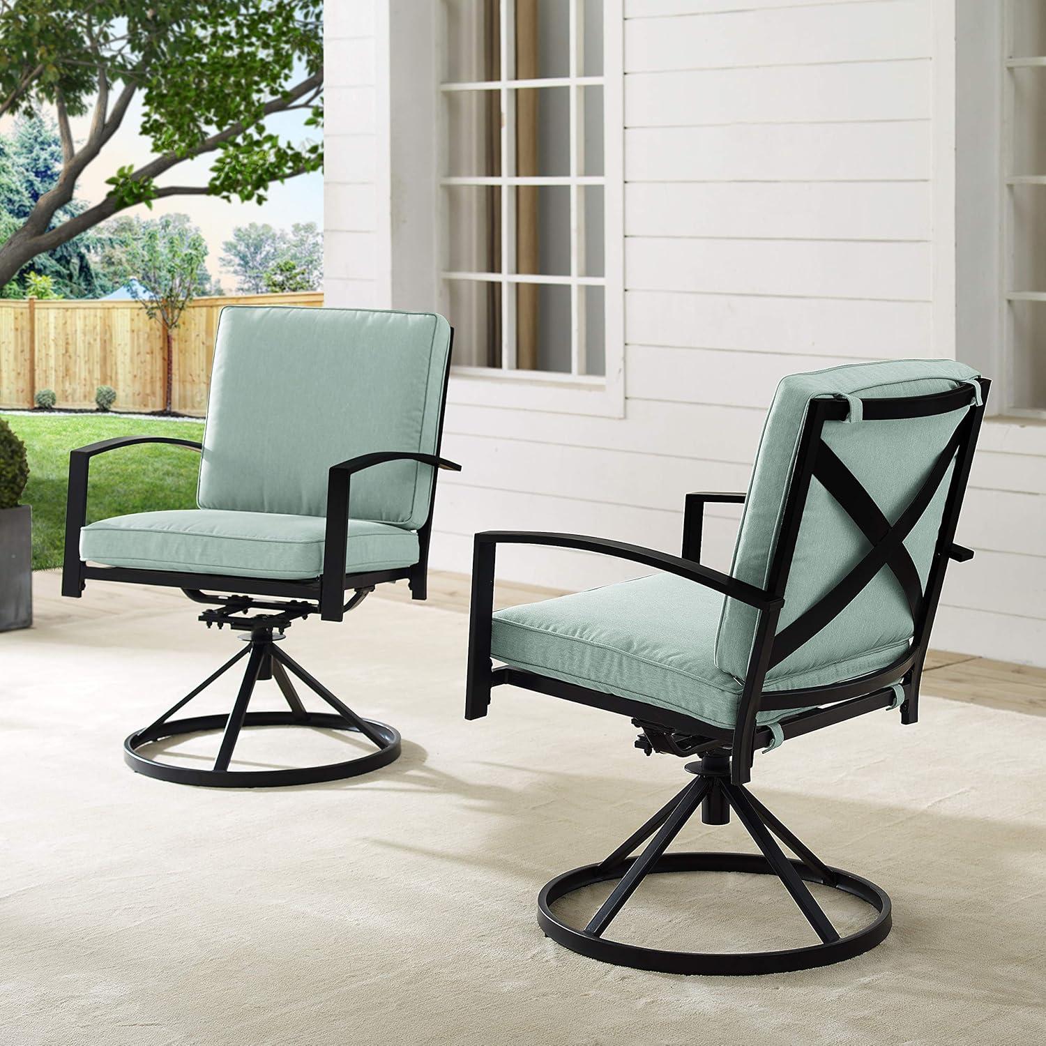 Crosley Furniture Kaplan Fabric Outdoor Swivel Chair Set in Green (Set of 2)