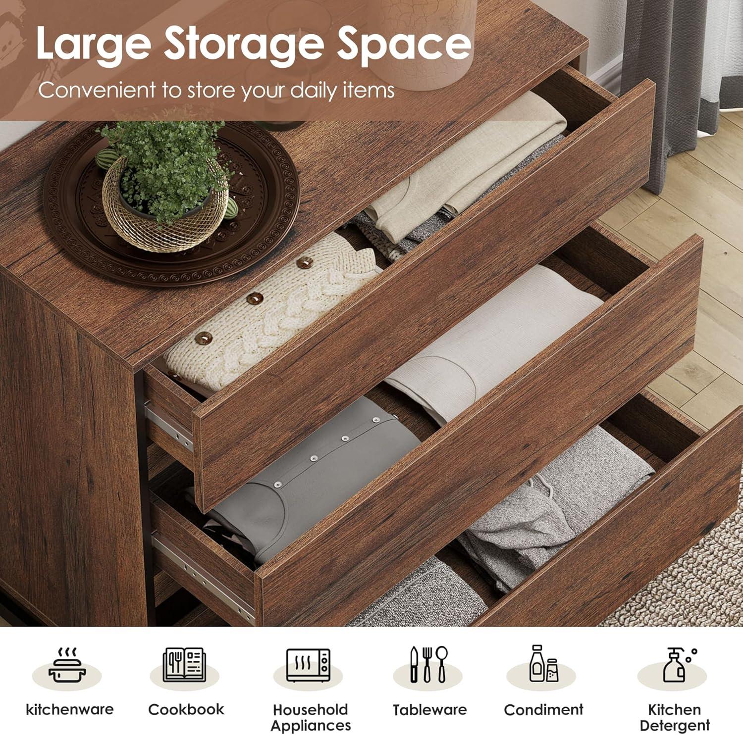 WAMPAT Dresser for Bedroom, Closet Organizers and Storage with 6 Drawers, Chest of Drawers with Metal Base, Modern Wood Dresser for Living Room, Entryway, Brown