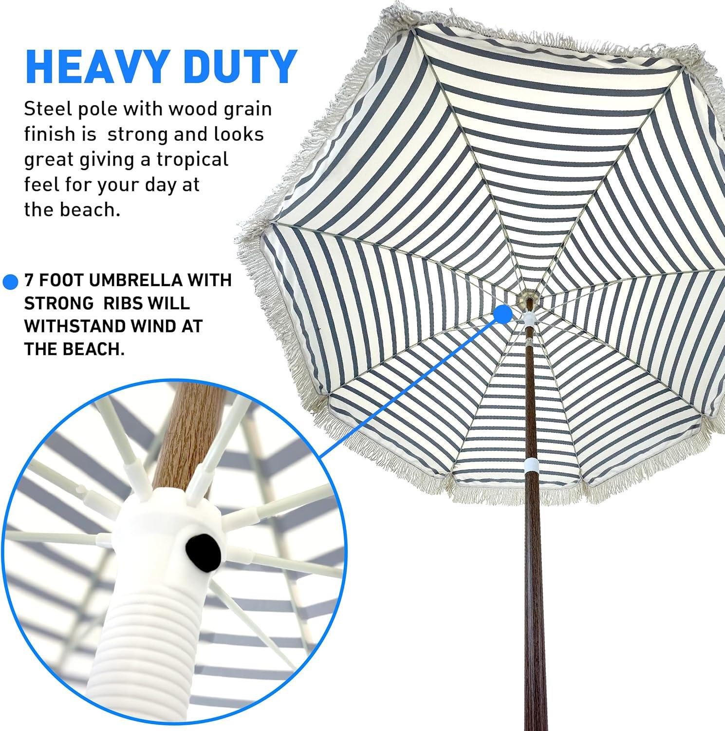 EasyGo Products 7’ Exotic Tan Beach Umbrella, UV Resistant with Tilt Function