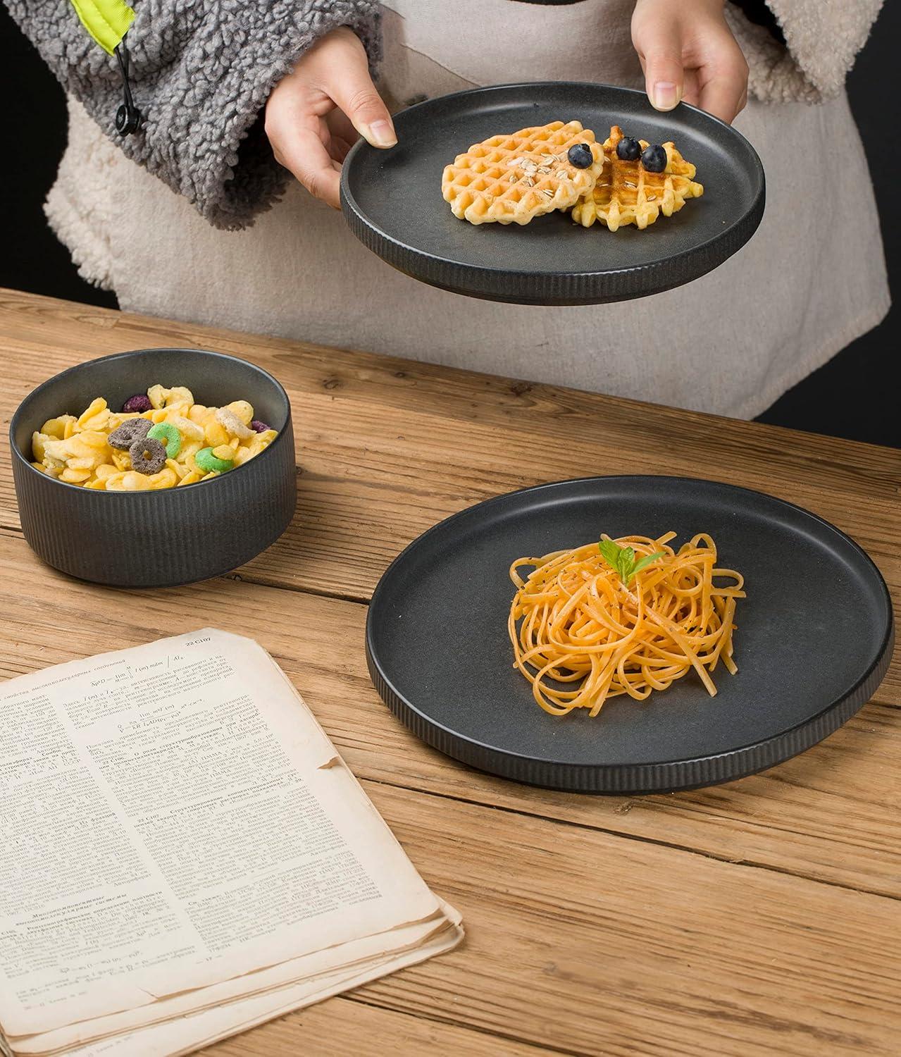 Matte Dark Charcoal Ceramic Dinnerware Set, Service for 4