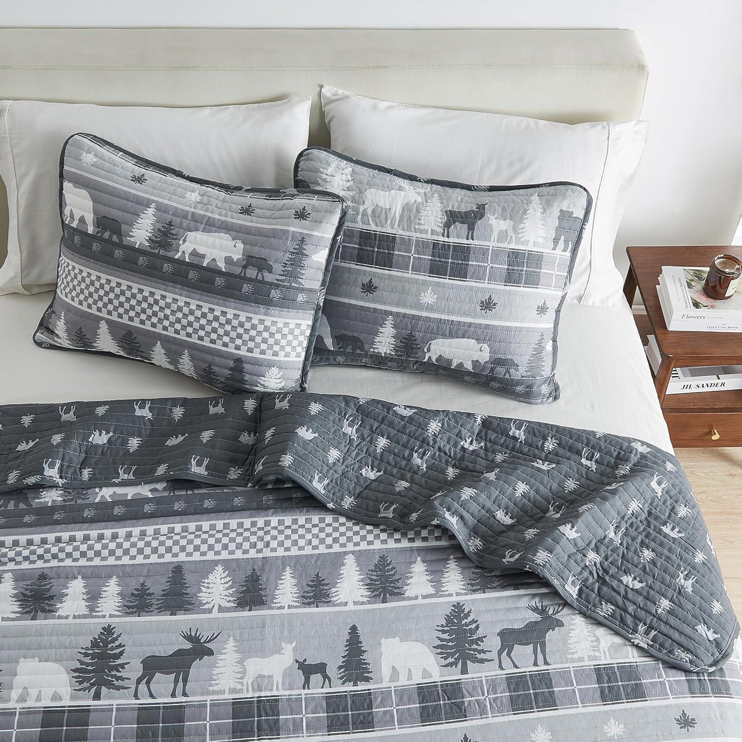 Rustic Woodland Printed Reversible Quilt Set - Great Bay Home