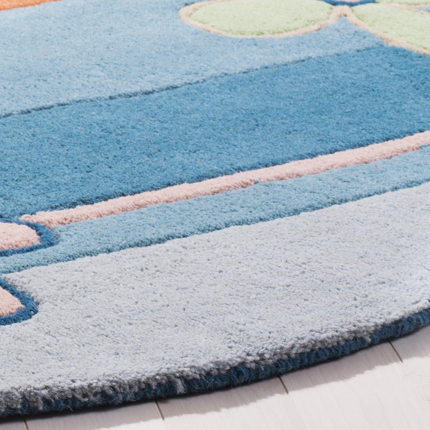 SAFAVIEH Kids Clement Star Floral Area Rug, Blue/Multi, 4' x 4' Round