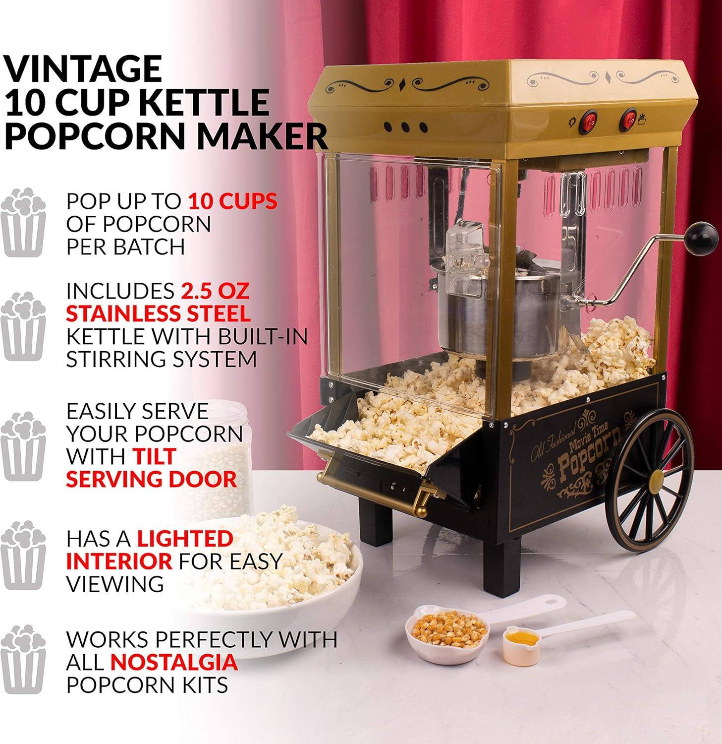 Nostalgia 2.5 oz Kettle Vintage Tabletop Popcorn Maker, Makes 10 Cups, Black/Gold, KPM528