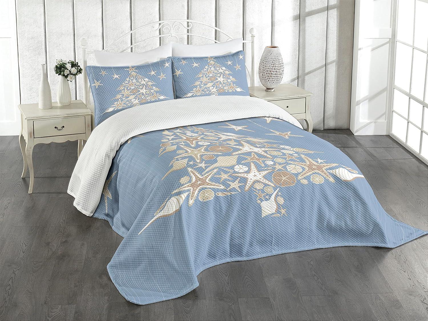 Ambesonne Christmas Bedspread Sea Life Theme