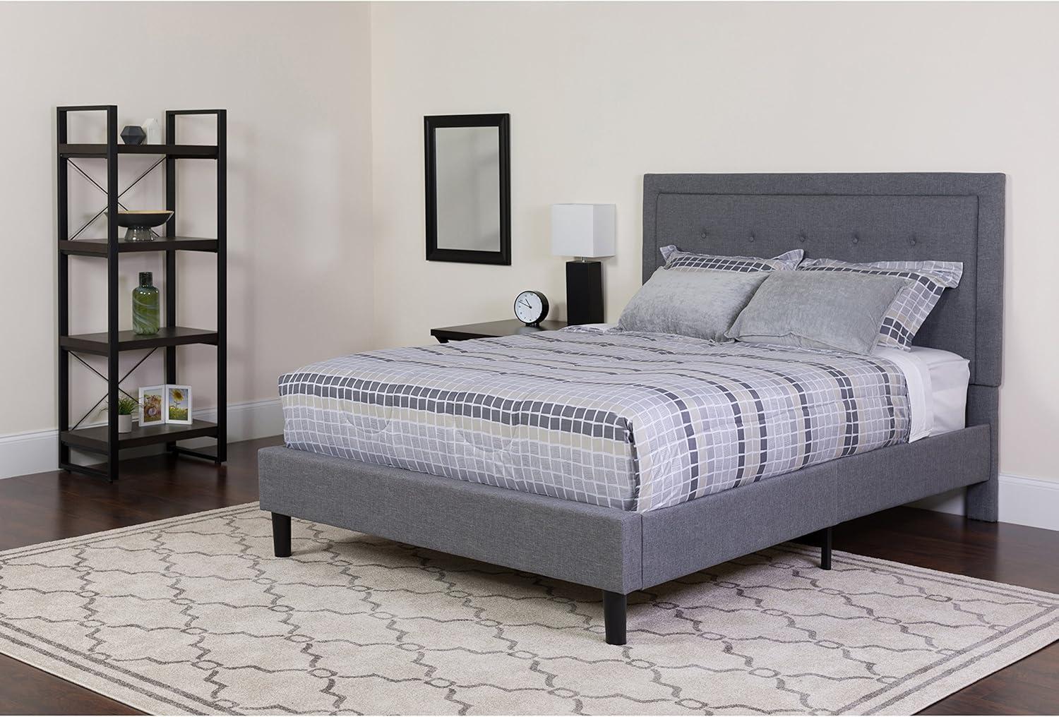 Flash Furniture Roxbury Twin Size Tufted Upholstered Platform Bed in Light Gray Fabric