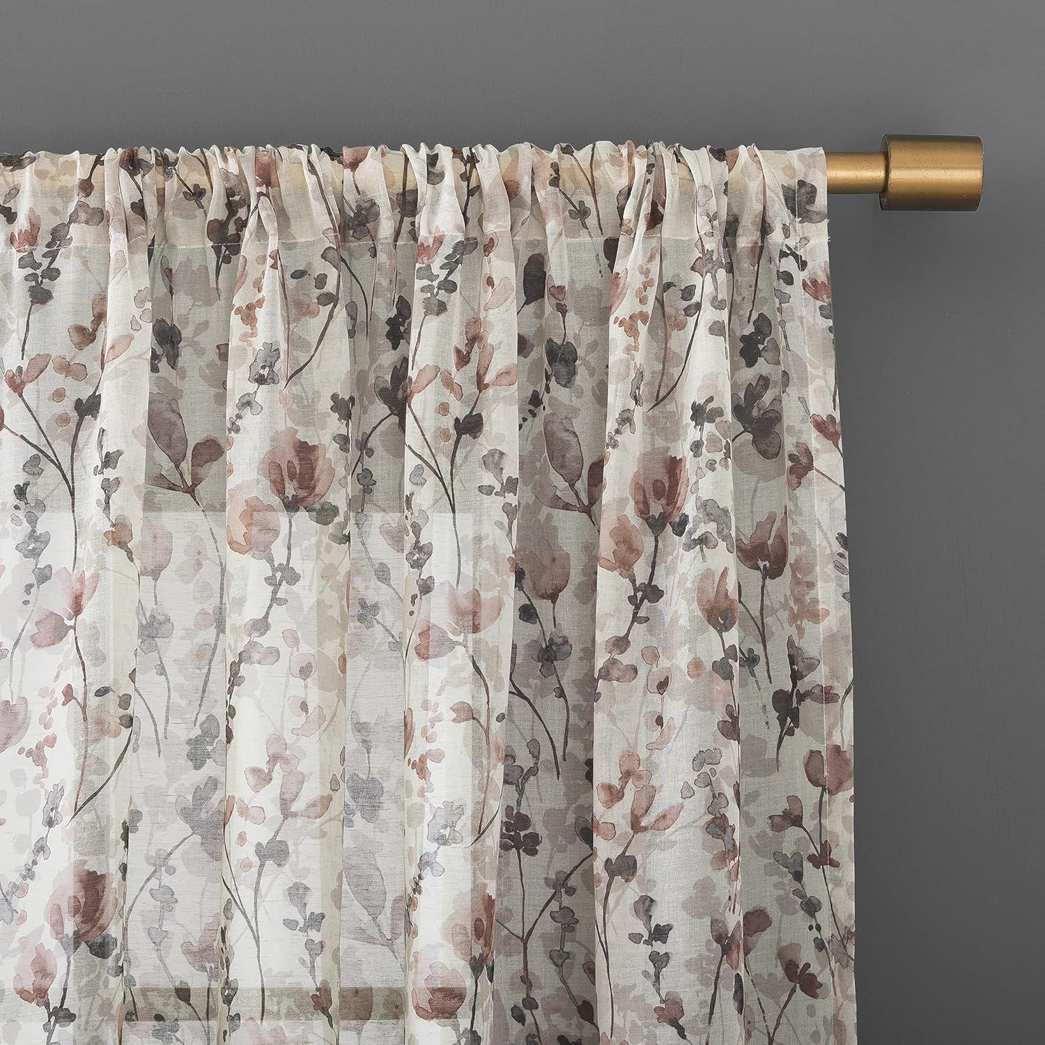 Scott Living Jessa Linen Blend Floral Semi-Sheer Rod Pocket Single Curtain Panel & Reviews | Wayfair