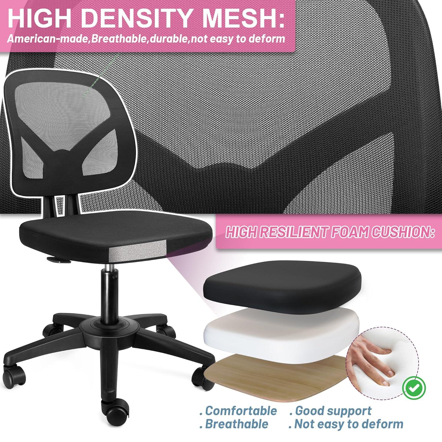 Mesh Office Chair Ergonomic Small Desk Chair No Arms Black Swivel Computer Chair with Wheels Task Chair for Small Spaces Mid Back Home Office Chair for Adults and Kids
