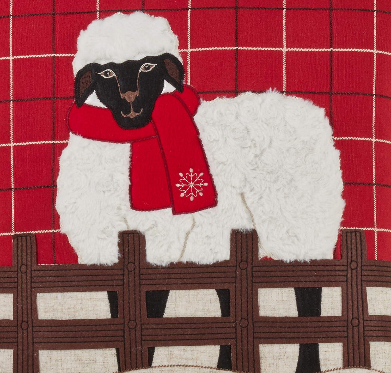 Saro Lifestyle Plaid Christmas Sheep Decorative Pillow Cover, Red, 13" x 20"
