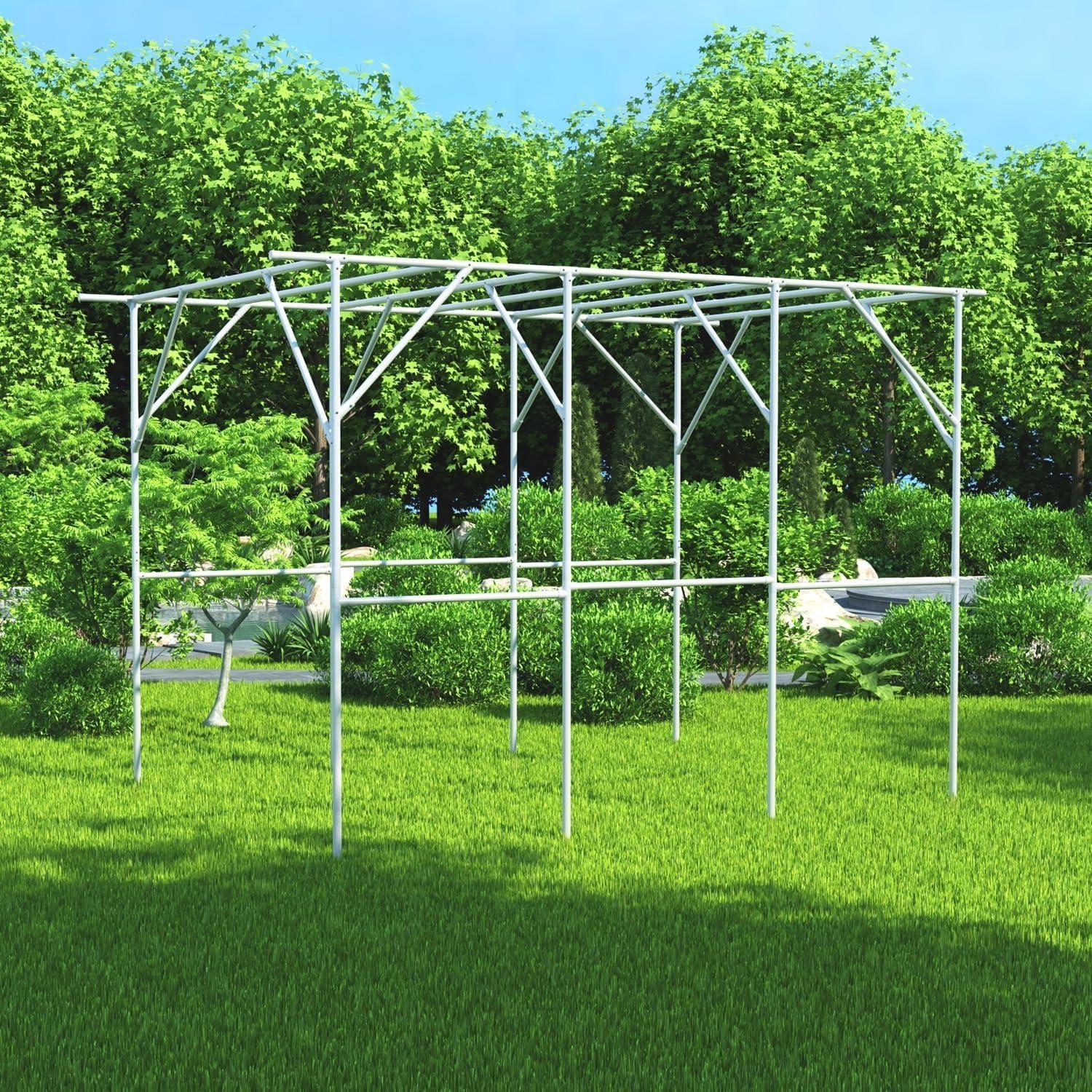 GRASOLAR Large Grape Vine Support Arch Arbor Gazebo Trellis Rack Pergola 118'' L x 79'' W x 90.5'' H Plastic-Coated Metal Large Cane Frame for Vineyard Outdoor Patio Lawn Yard Garden Decoration White