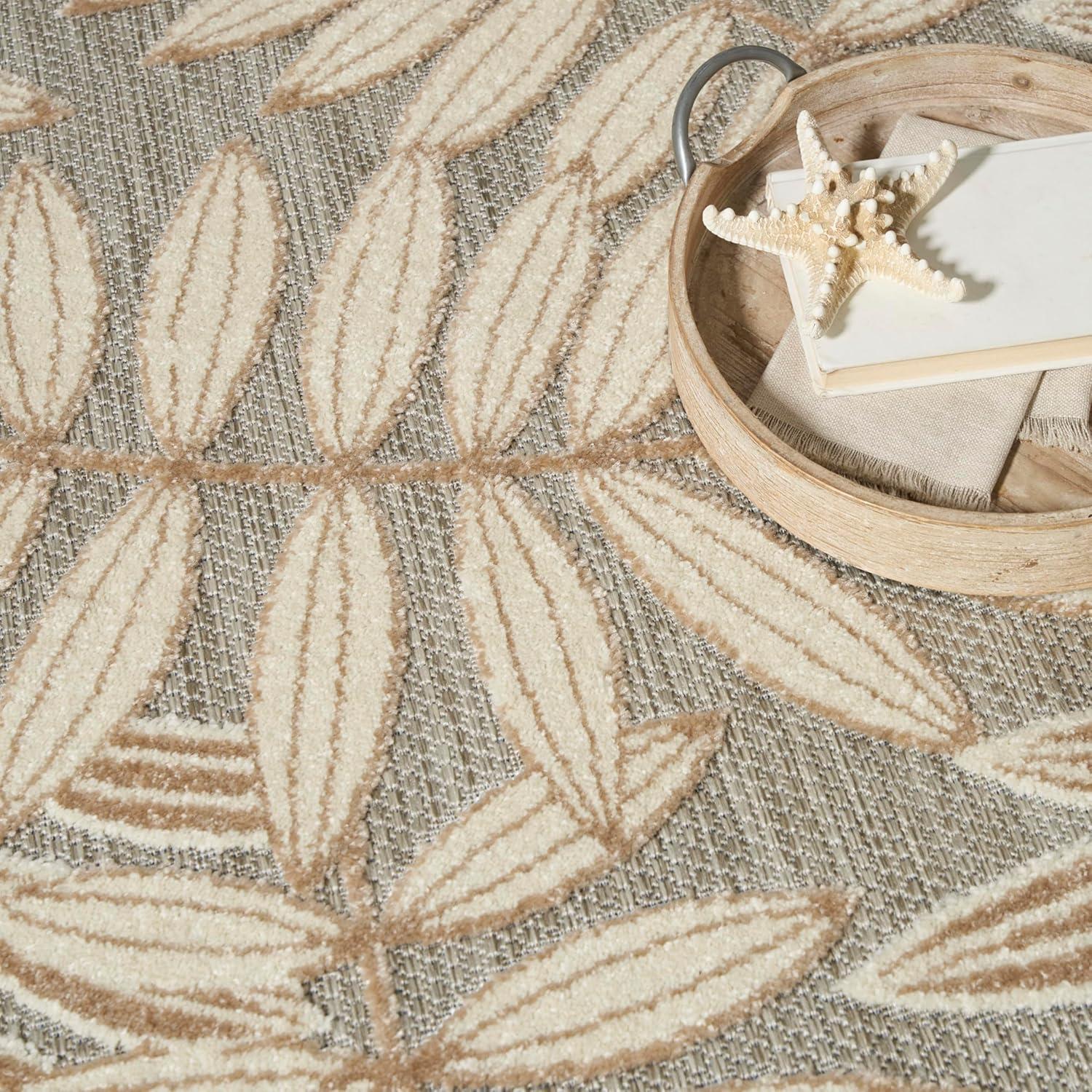 Nourison Aloha Floral Leaf Flatweave High-Low Indoor Outdoor Area Rug Natural 7' x 10'