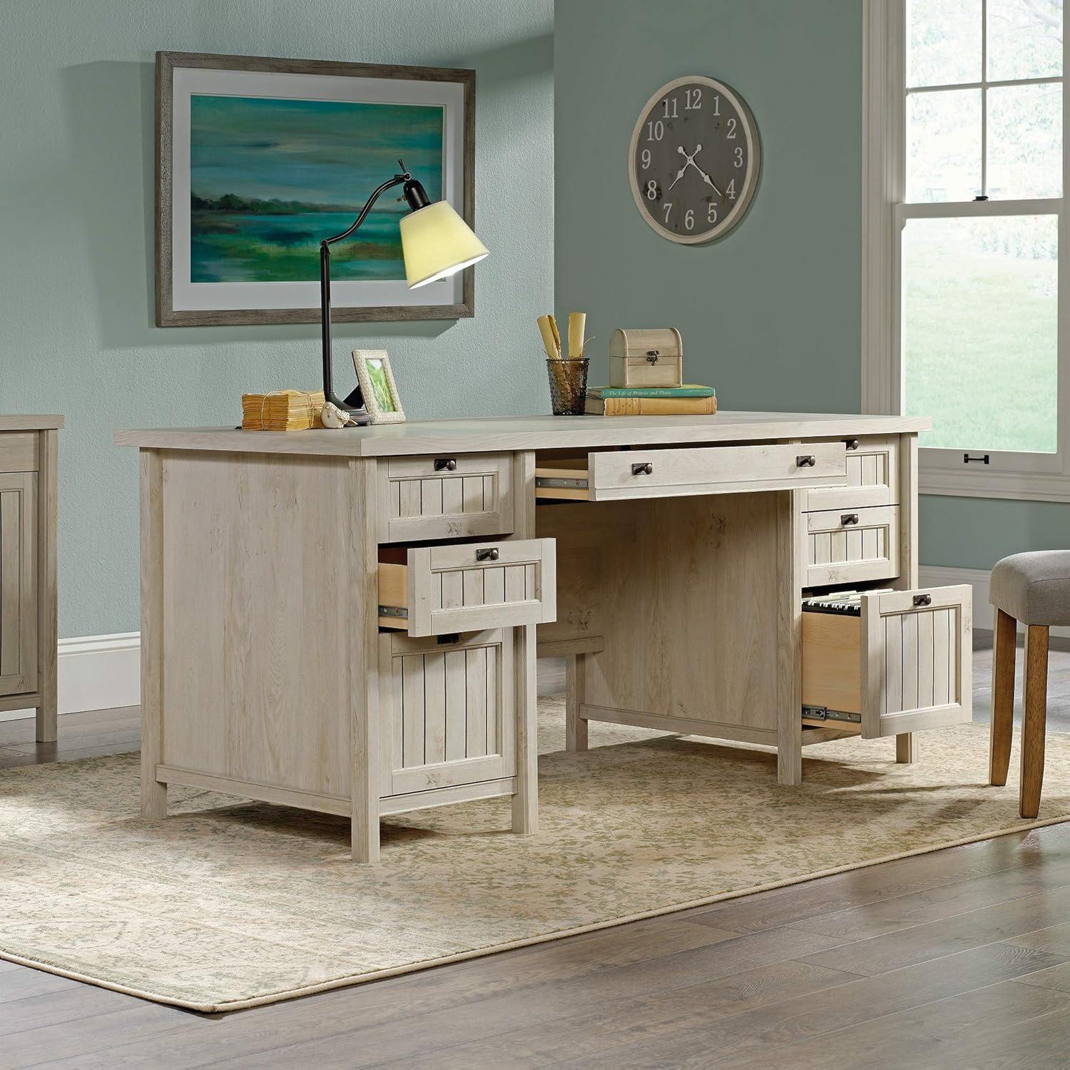 Chalked Chestnut Executive Desk with Filing Cabinet and Drawer