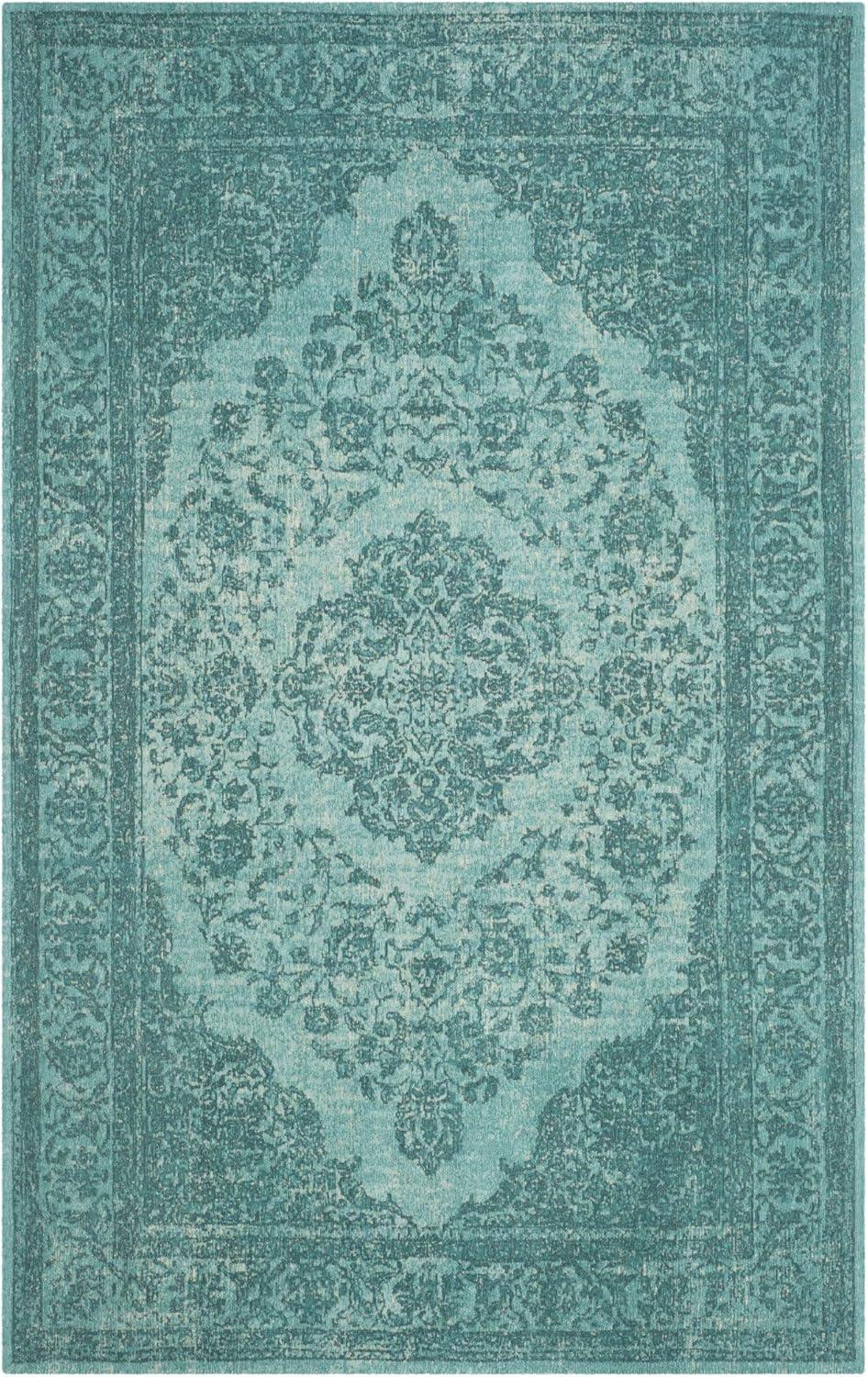 Aqua Flat Woven Handmade Reversible Rectangular Cotton Area Rug