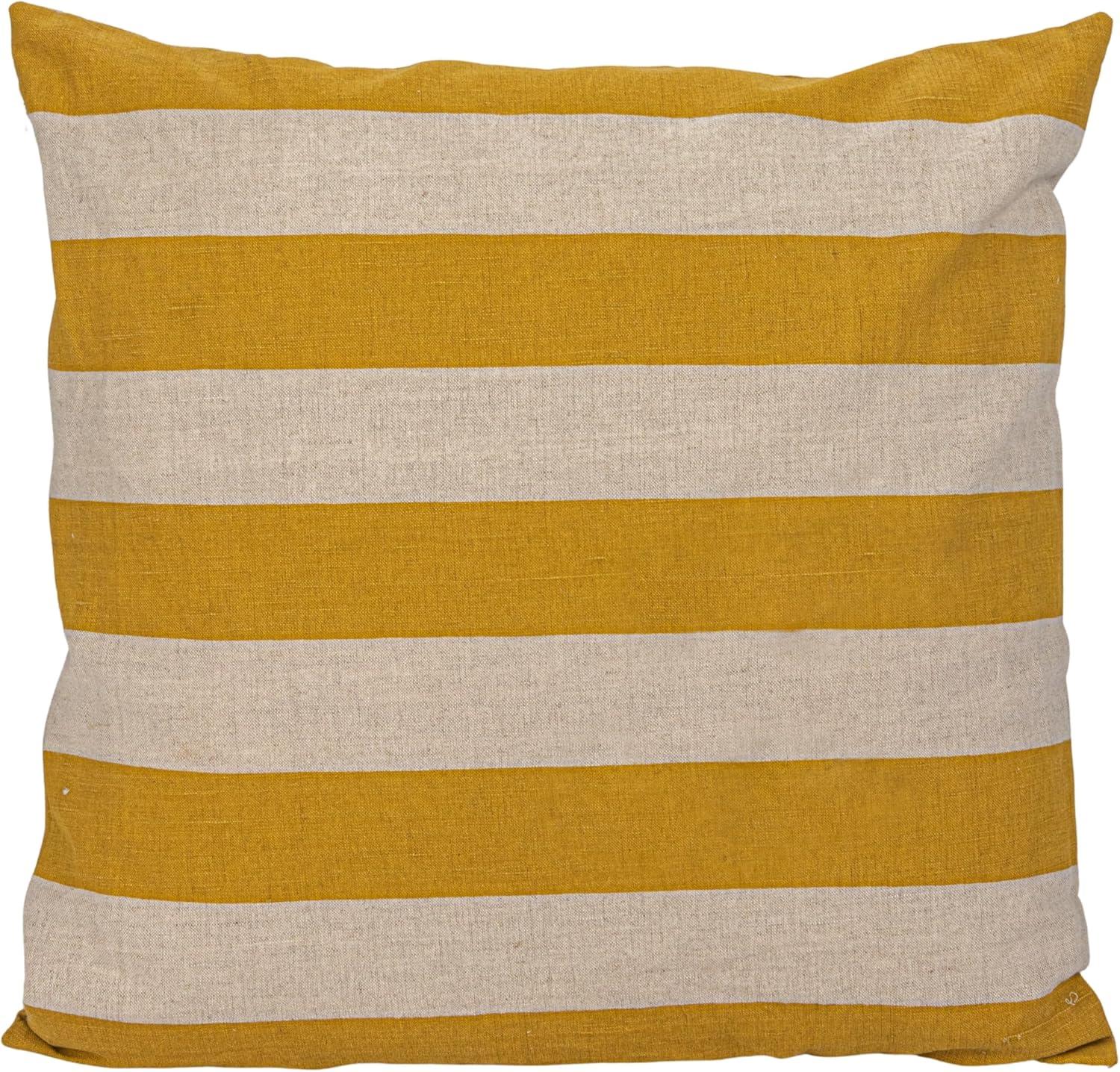 Yellow and Natural Cotton Linen Striped Square Pillow