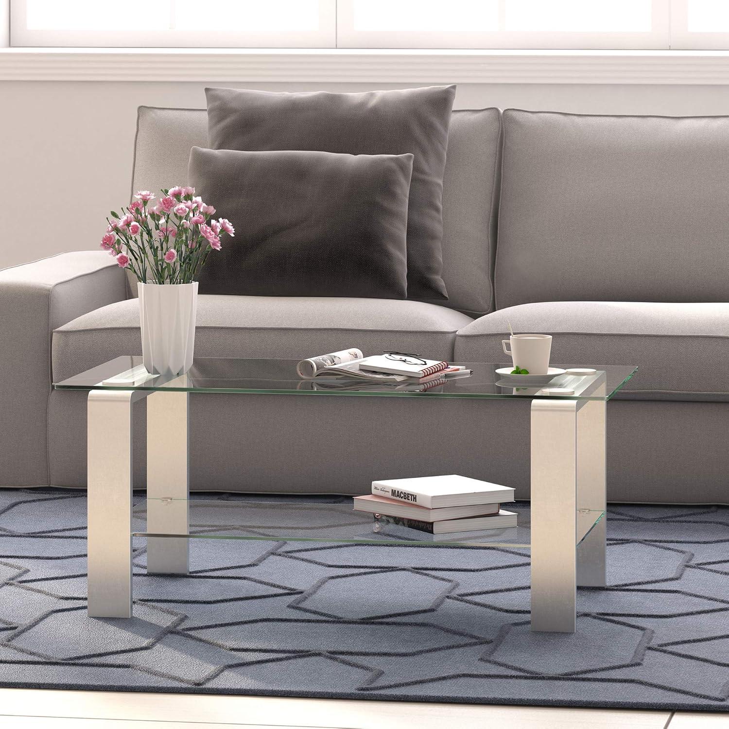 Evelyn&Zoe Asta 40" Wide Rectangular Coffee Table, Nickel