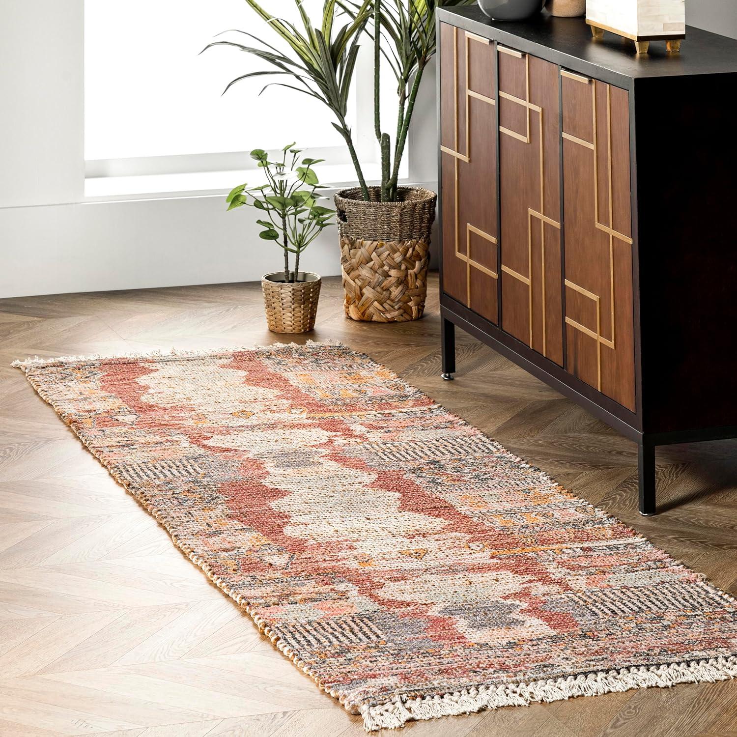 Nuloom Hermina Abstract 8x10 Jute Indoor Area Rug for Dining Room Rug Neutral Rug Living Room Rug Kitchen, Multicolor/Ivory