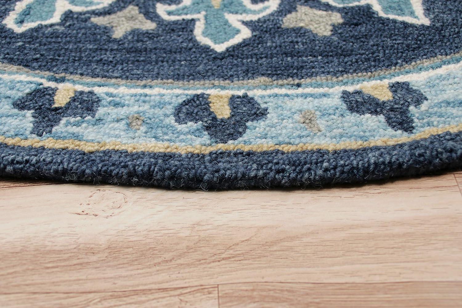 LR Home Wren 5' Round Blue Medallion Indoor Area Rug