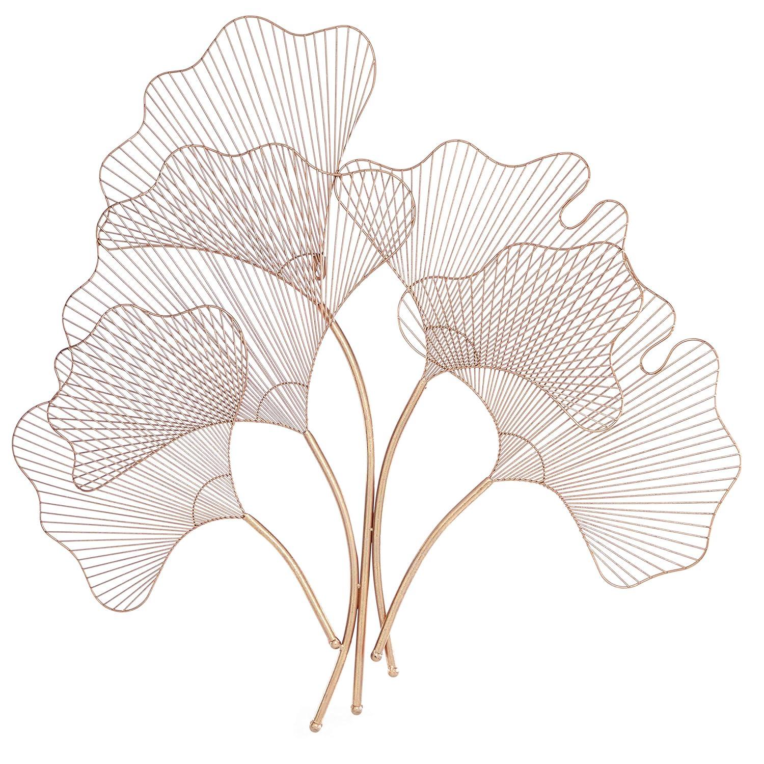 Deco 79 Metal Floral Home Wall Decor Ginkgo Leaf Wire Wall Sculpture, Wall Art 35" x 1" x 34", Copper