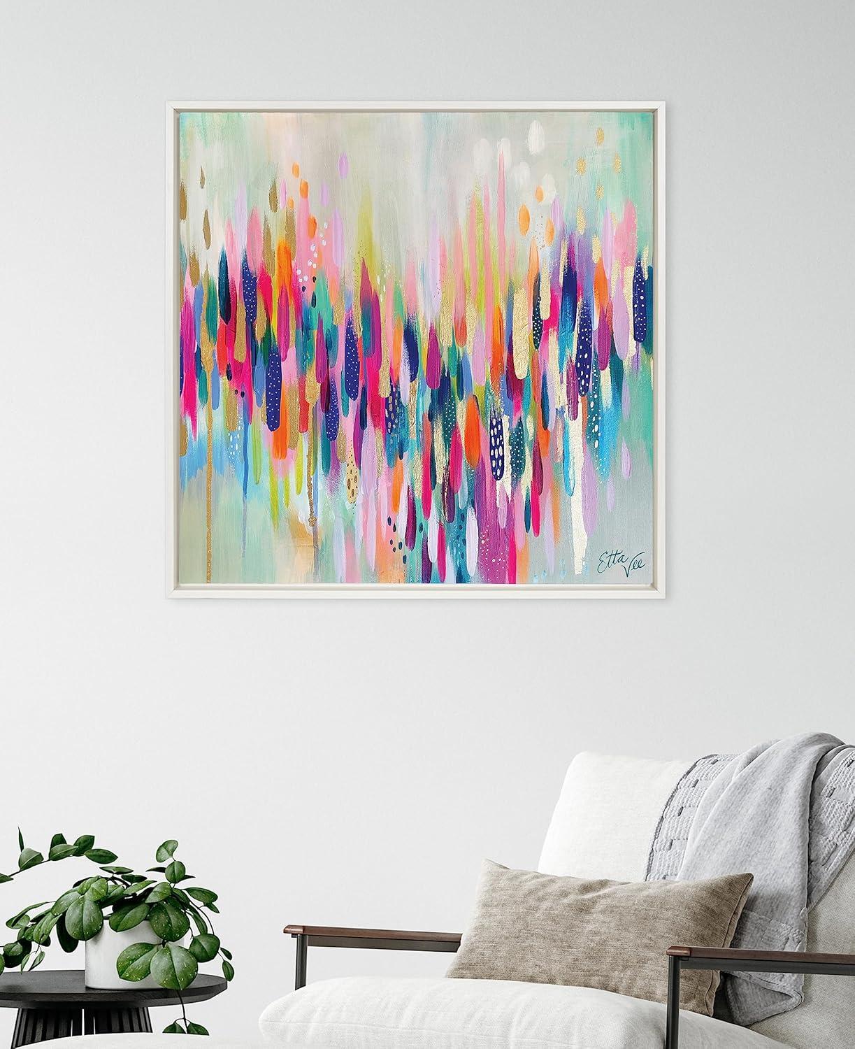 Kate and Laurel Sylvie Brushstroke 154 Framed Canvas Wall Art by Jessi Raulet of Ettavee, 30x30 White, Modern Abstract Colorful Fun Art for Wall