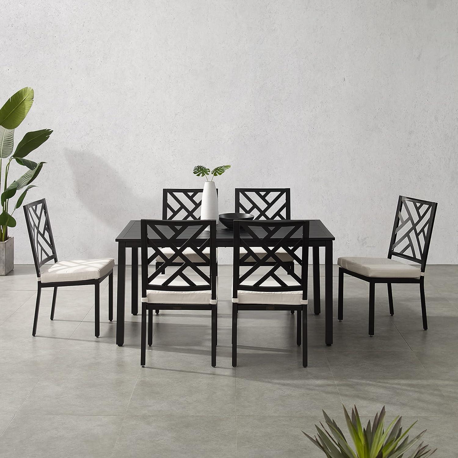 Crosley Furniture Locke 7-Piece Steel Metal Outdoor Dining Set in Cream/Black