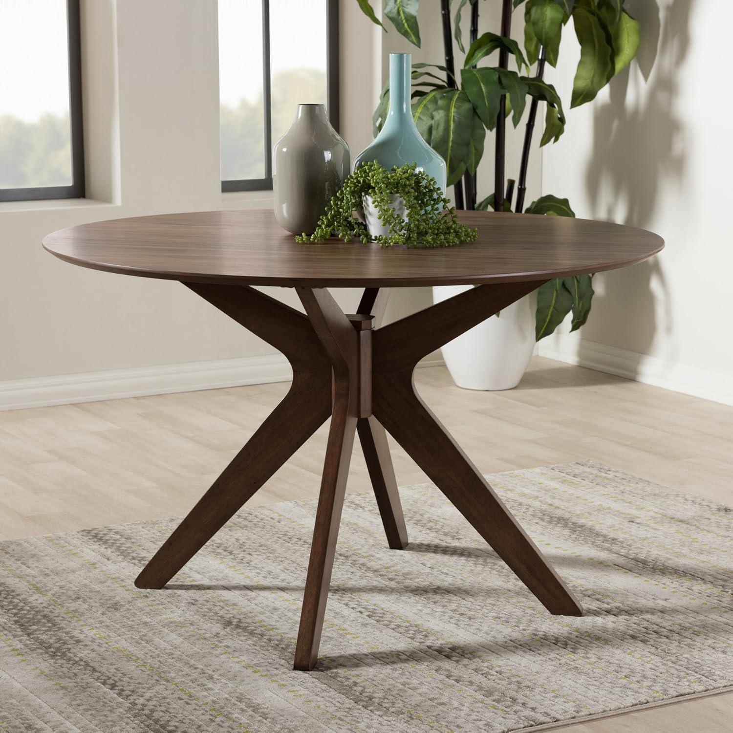 Baxton Studio Monte Mid-Century Modern Wood Finish 47" Round Dining Table Walnut Brown: Hardwood, Seats 4