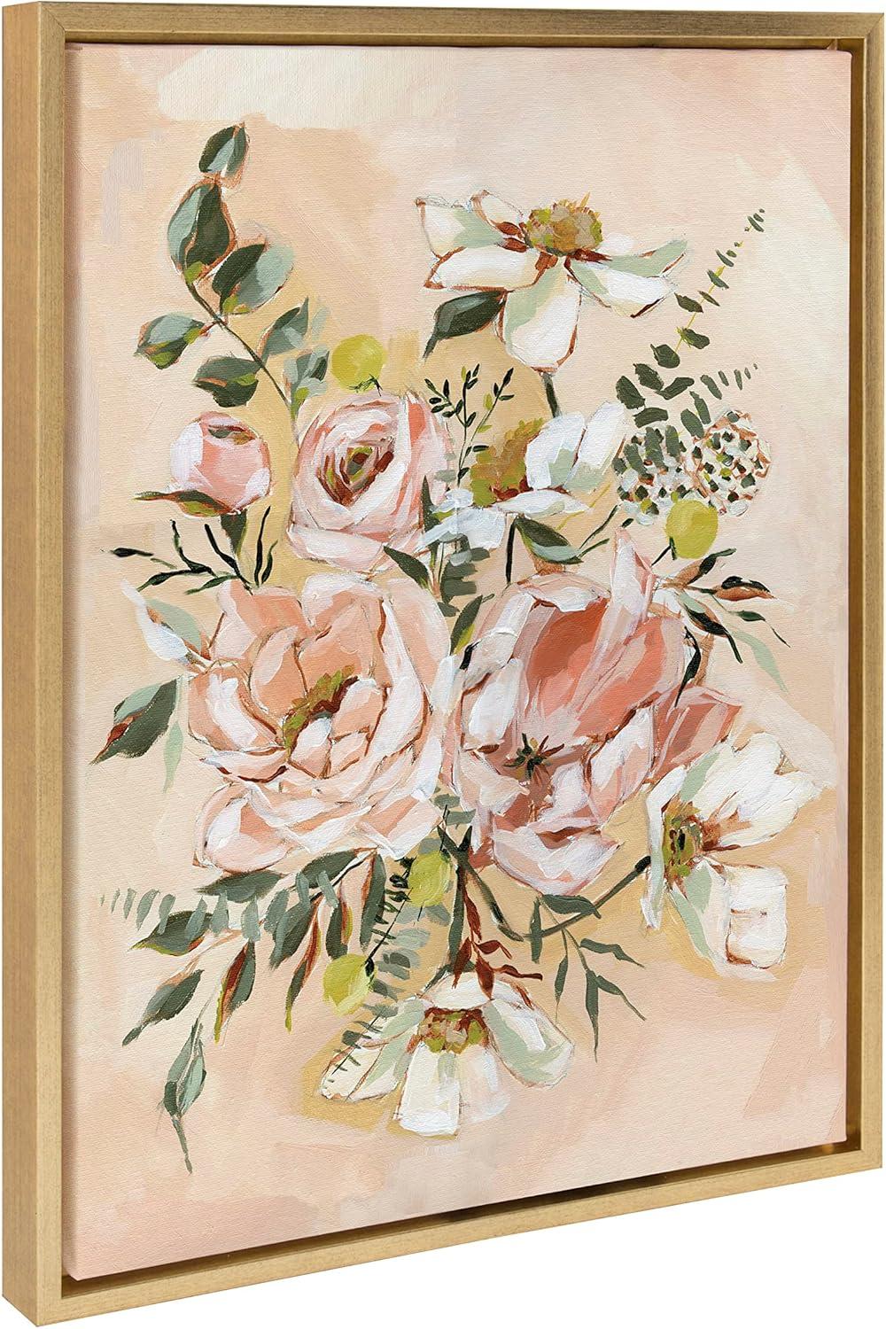 Gold Framed Floral Bouquet Canvas Print, 18" x 24"