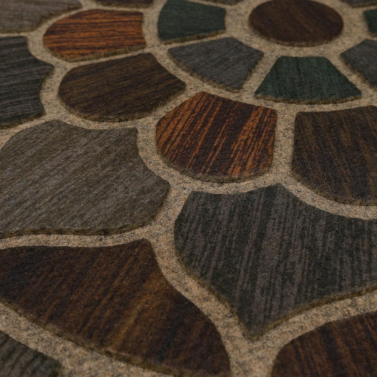 Mohawk Home Entry Recycled Rubber Non- Slip Indoor Outdoor Stoney Medallion Brown & Blue Oversize Doormat 2' x 4'