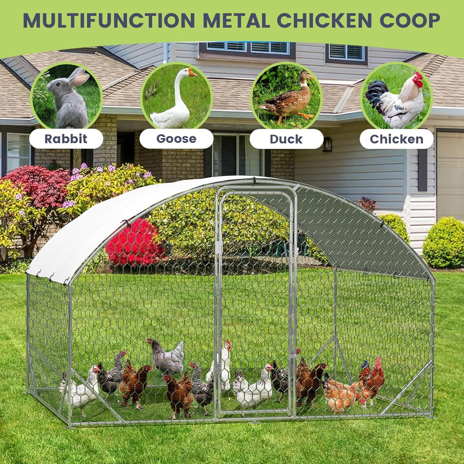 Large Metal Chicken Coop, Dome Chicken Coop with Upgrade Tri-Supporting, Chicken Run with Waterproof and Anti-UV Cover, Large Chicken Coop for Outdoor Duck Rabbit (13.1'L x 9.8'W x 6.5'H)