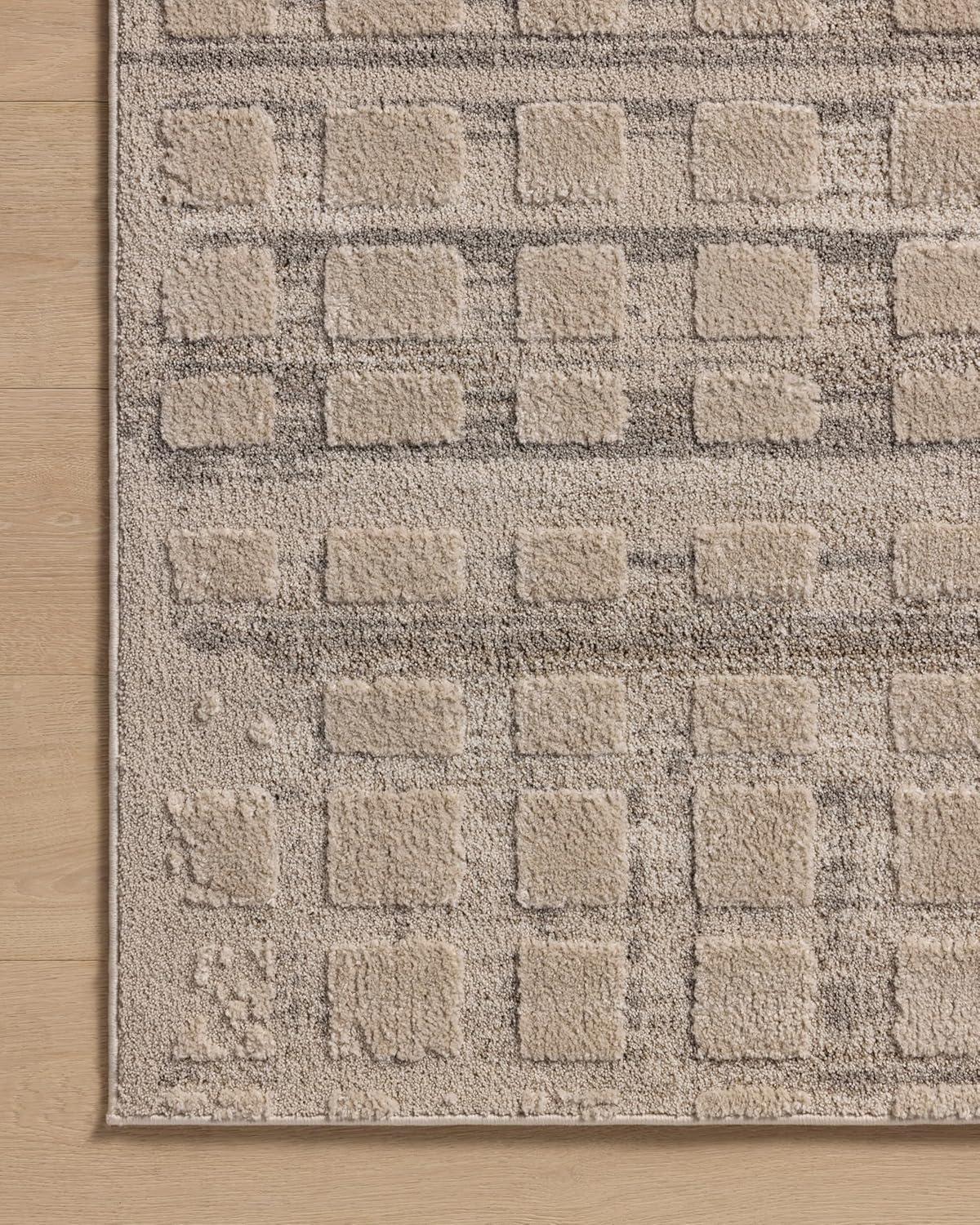 Pebble Beige High Pile Polyester Moroccan Area Rug