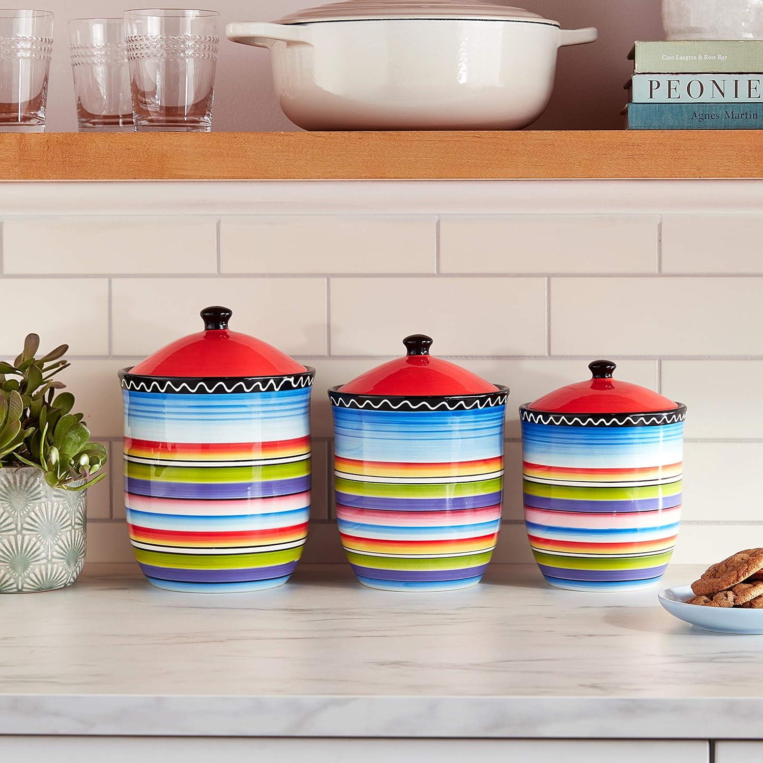 Colorful Striped Ceramic 3-Piece Canister Set