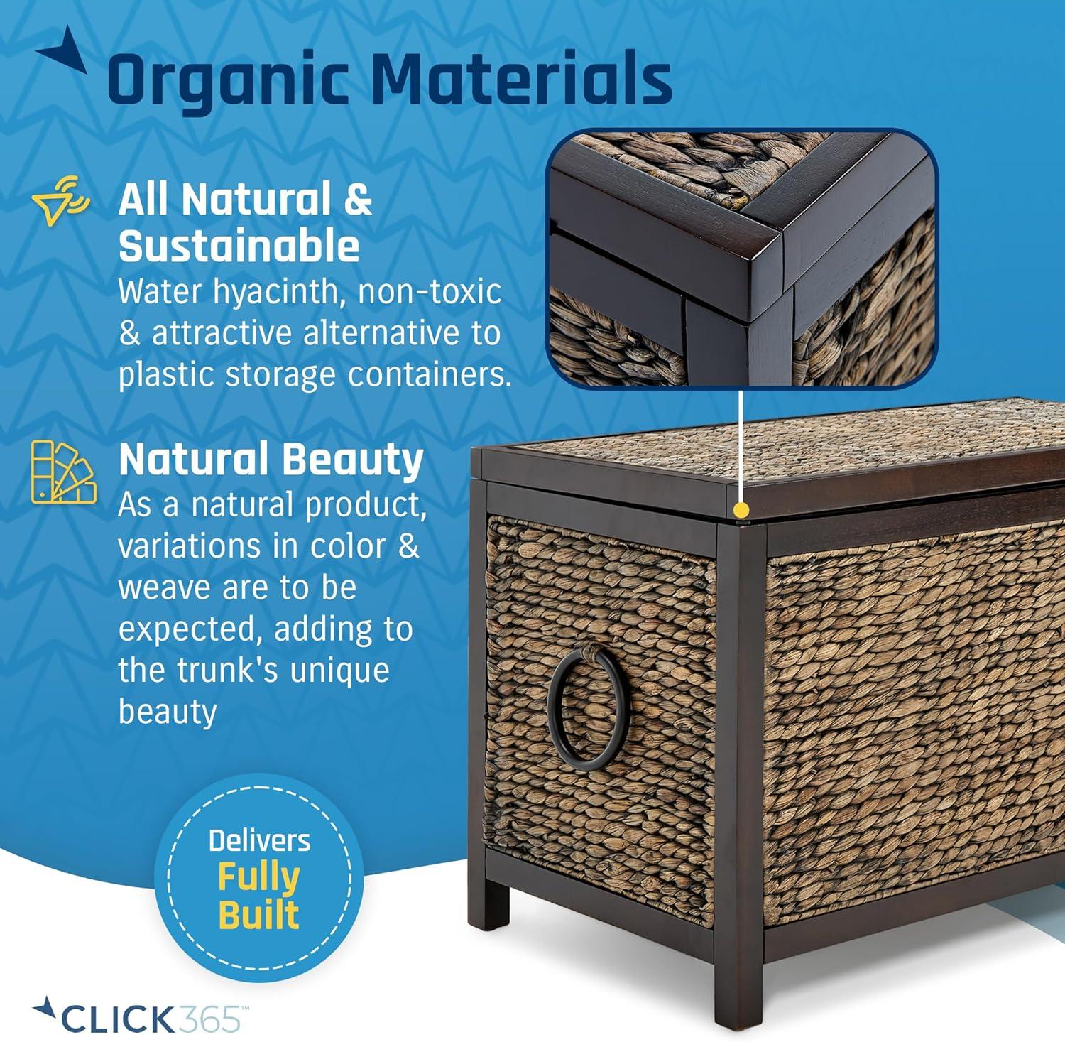 ClickDecor Wilson Storage Trunk Rustic Wicker Black: Farmhouse Style, No Assembly, Anti-Tip Hardware, 18x30x16"