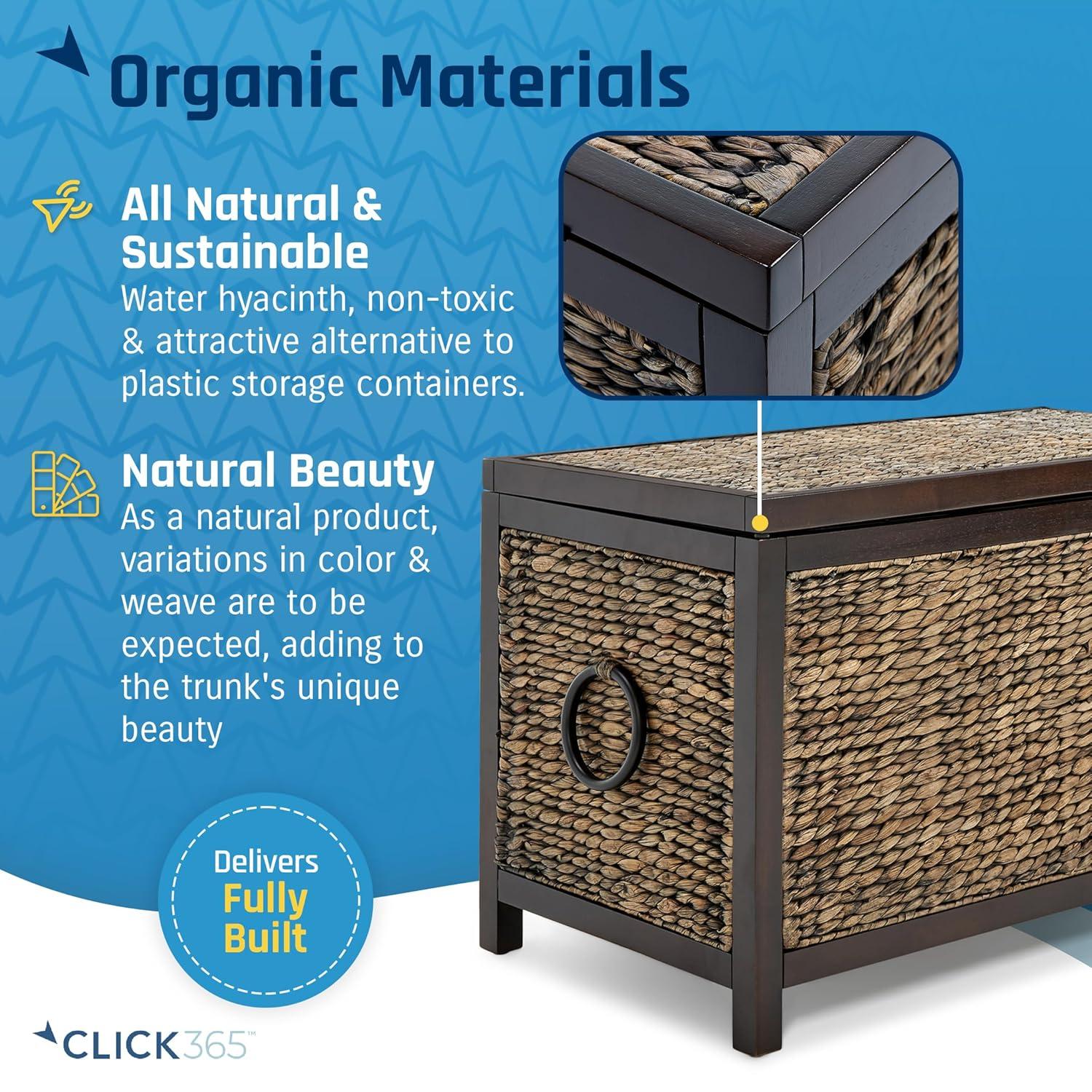 ClickDecor Wilson Storage Trunk Rustic Wicker Black: Farmhouse Style, No Assembly, Anti-Tip Hardware, 18x30x16"