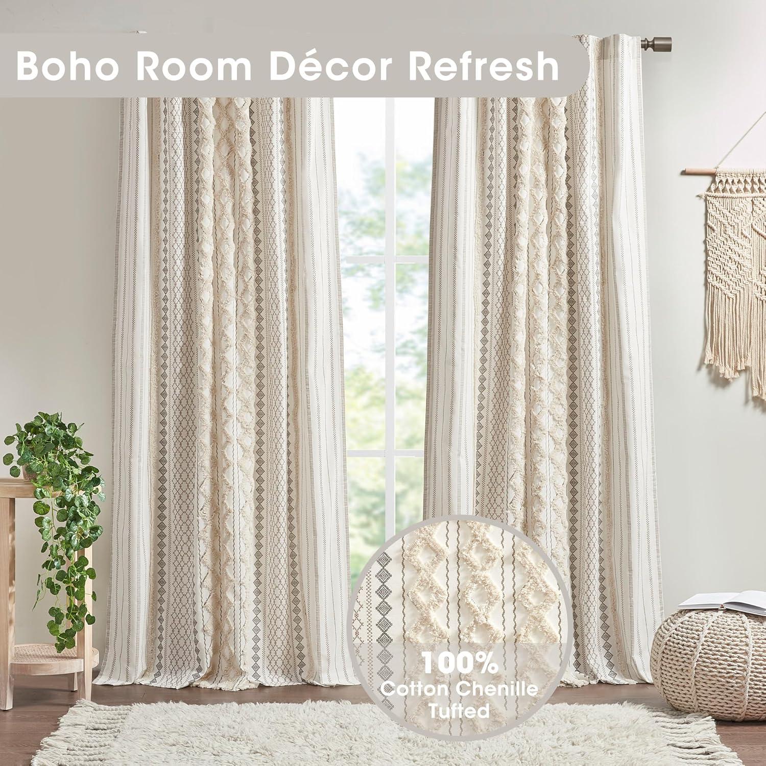 INK+IVY Imani Cotton Printed Boho Single Curtain Panel with Chenille Stripe and Lining & Reviews | Wayfair