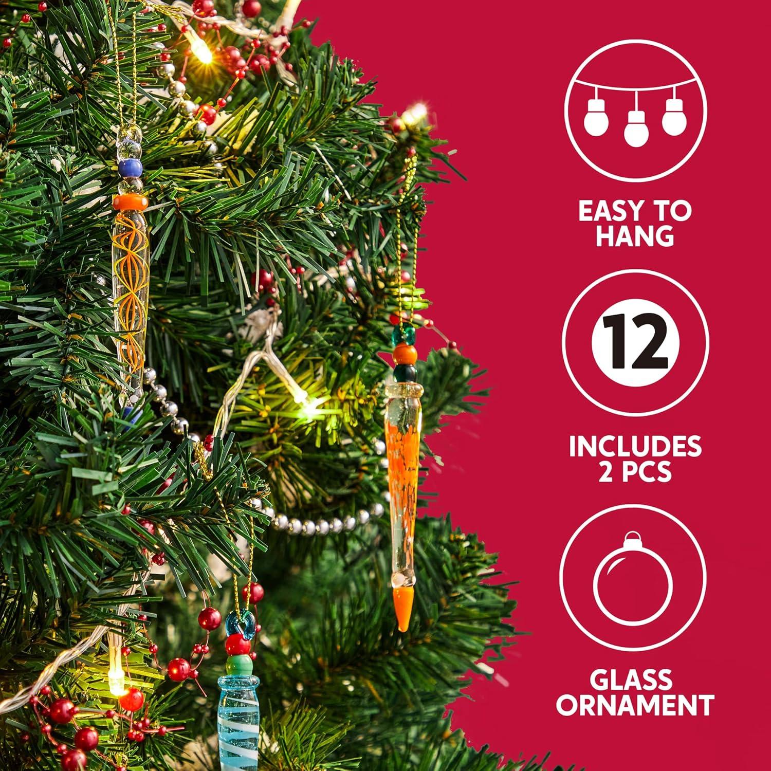 JOYIN 12pcs Glass Icicle Ornaments Christmas Tree Decor