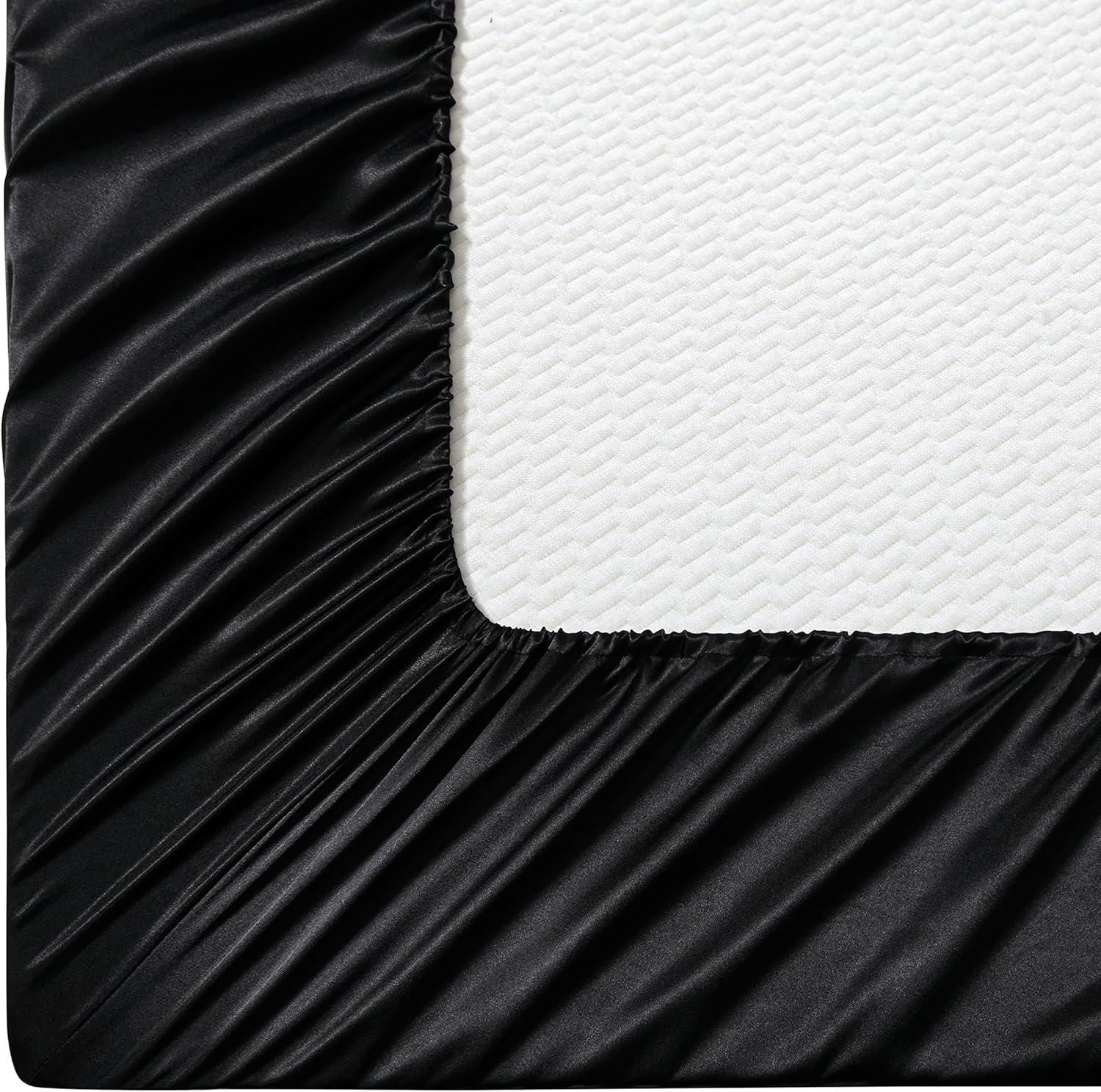 Black Satin Full Size 4-Piece Deep Pocket Sheet Set