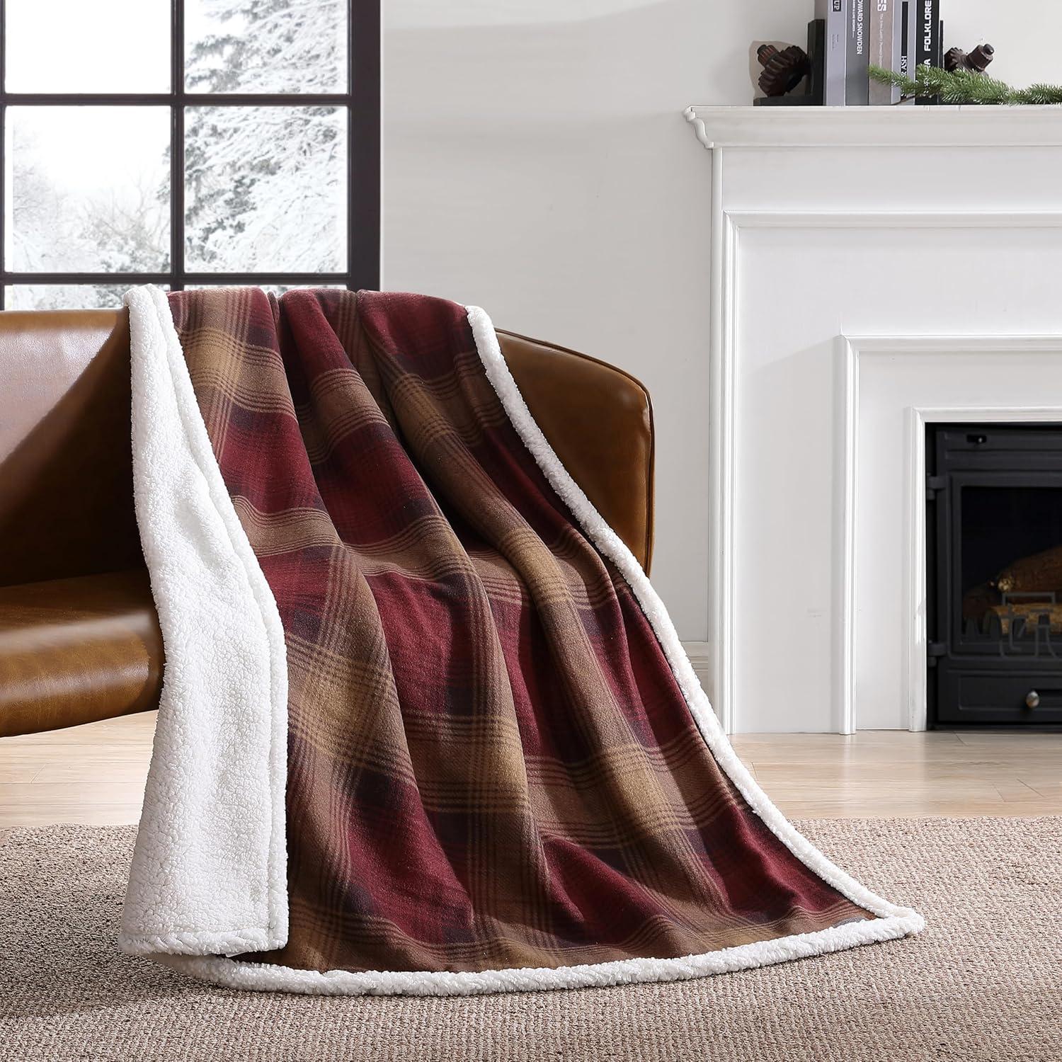 50"x70" Oversized Nordic Plaid Throw Blanket Raisin - Eddie Bauer: Cozy Fleece, Machine Washable