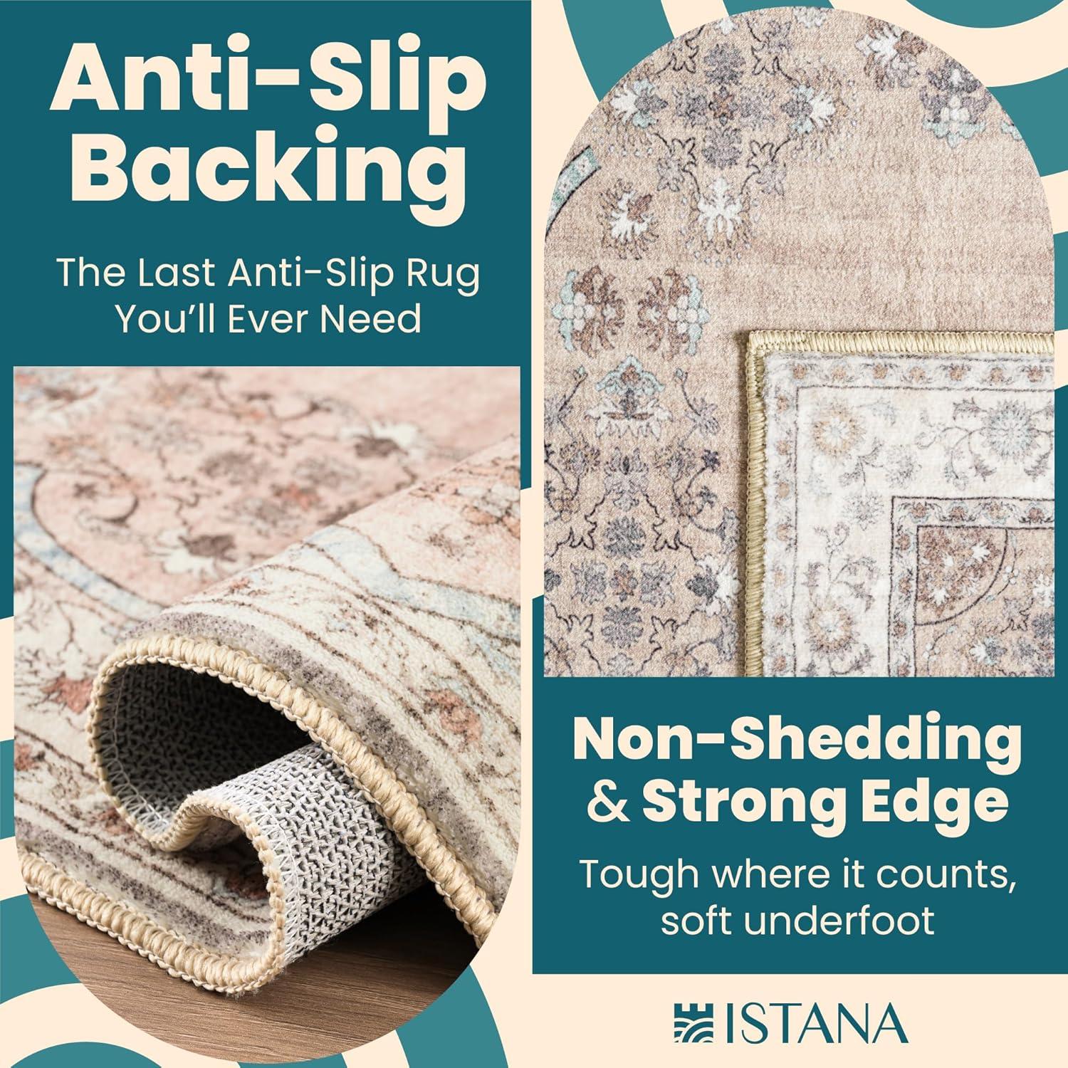 Istana Beige Area Rug 8x10, Machine Washable, Stain Resistant, Foldable, Non-Shedding, Farmhouse Rugs for Living Room, Eco-Friendly