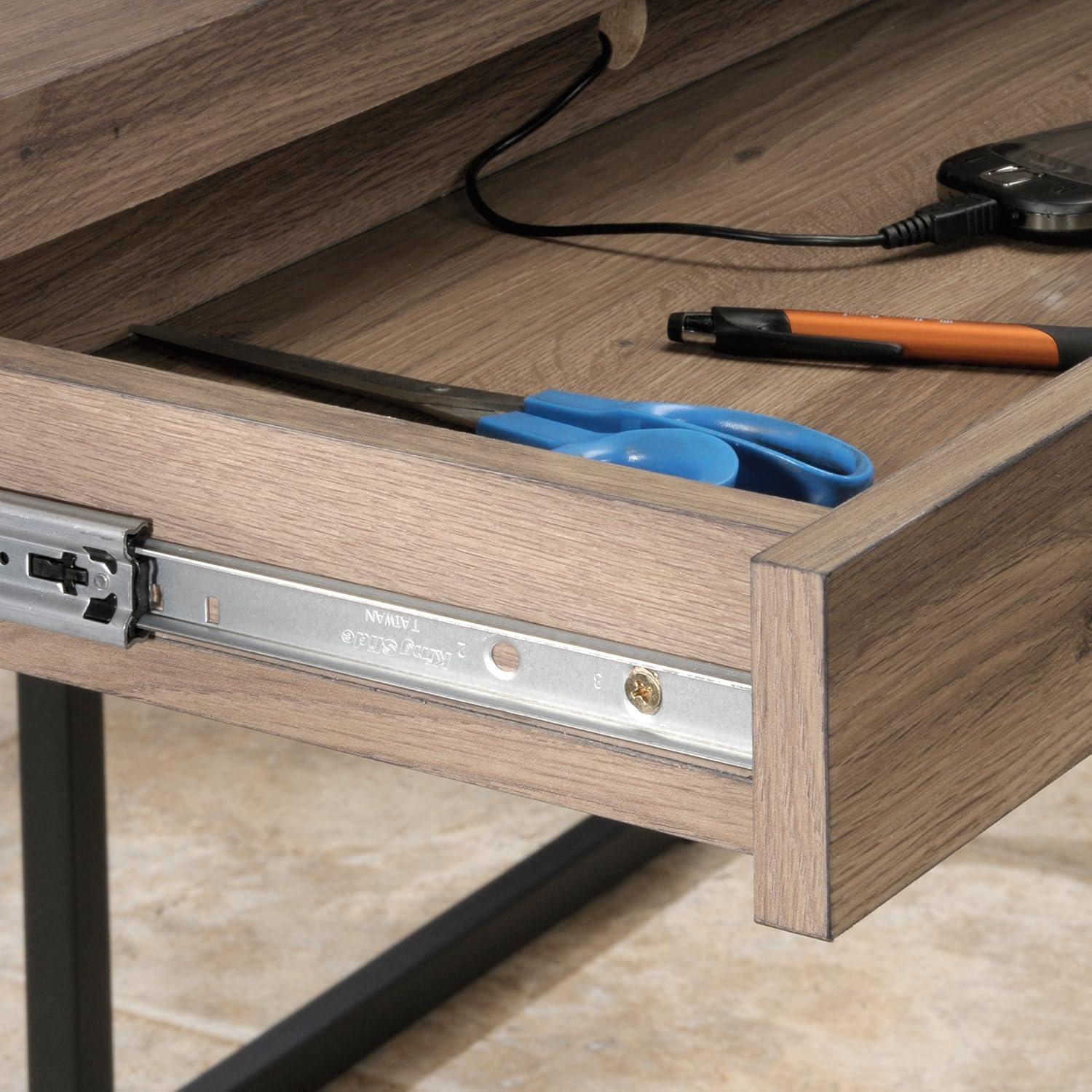 Salt Oak L-Shaped Corner Desk with Drawer and Shelves