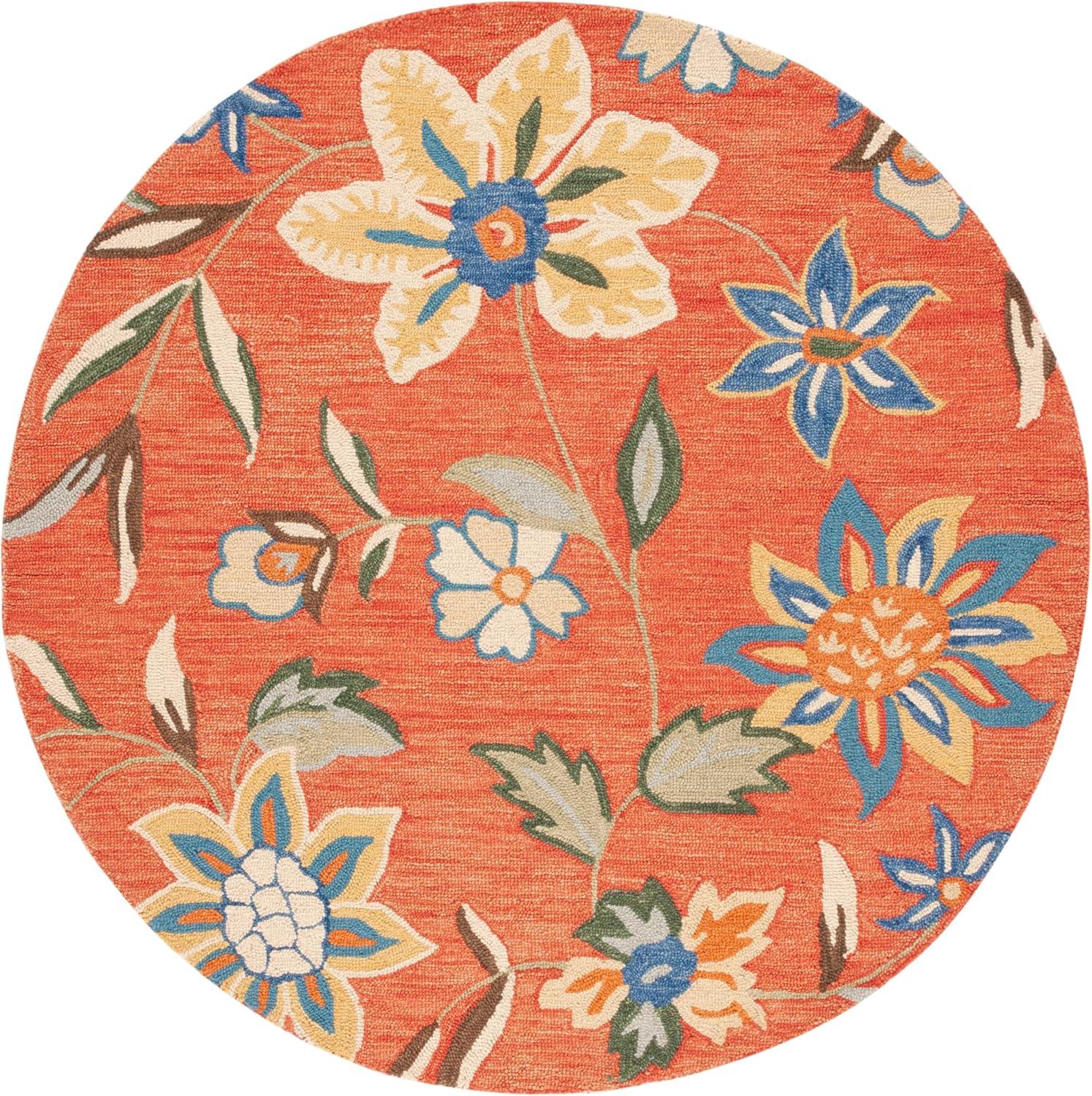 Blossom BLM673 Hand Hooked Area Rug - Rust/Multi - 6' Round - Safavieh.