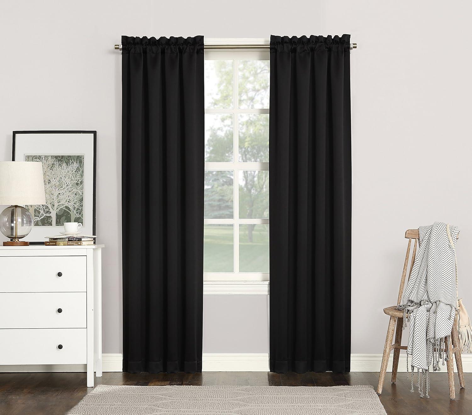 40"x63" Sun Zero Blackout Kenneth Energy Saving Rod Pocket Curtain Panel Black: Noise Reduction, Energy Efficient