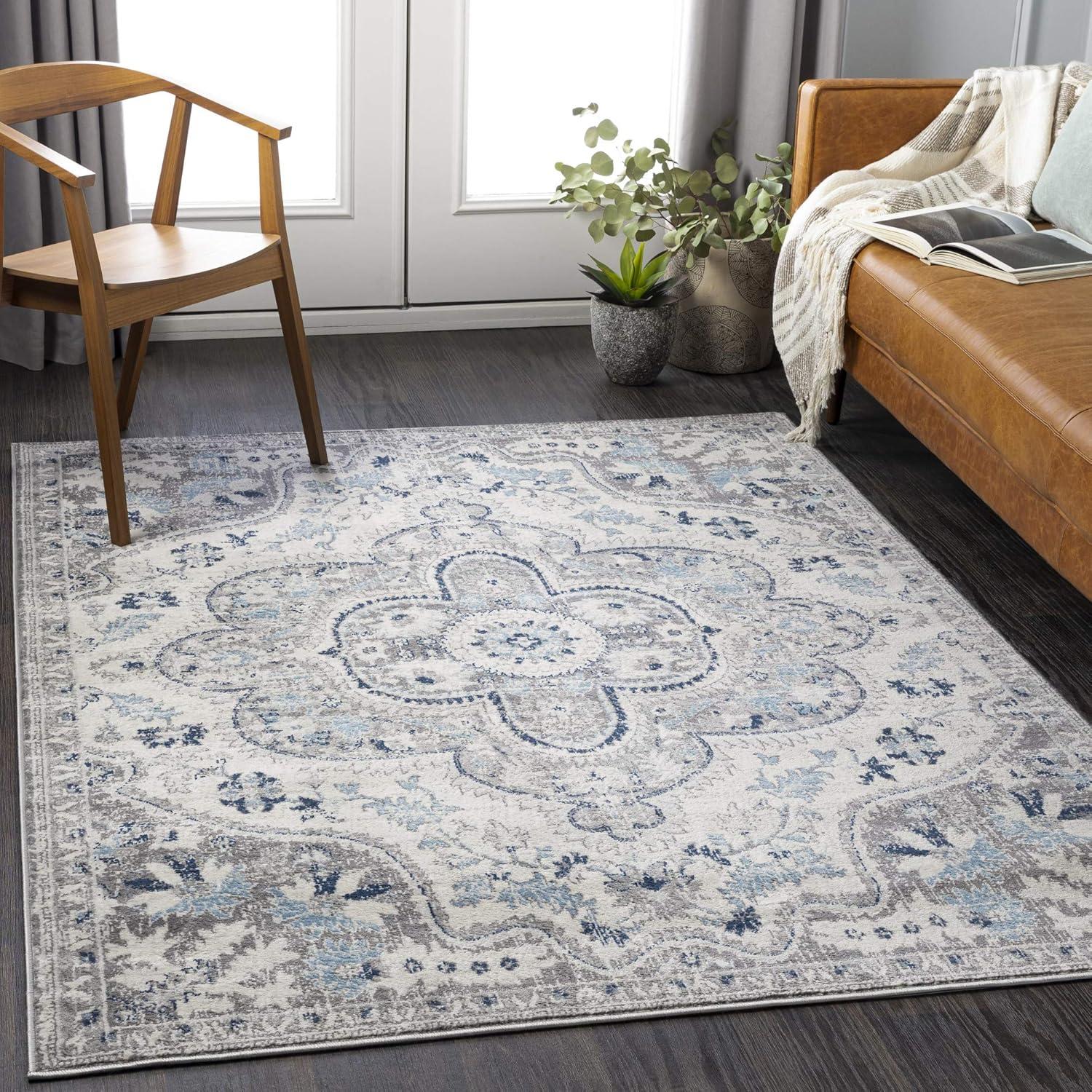 Livabliss Roma Vintage Medallion Area Rug,7'10" x 10',Blue/Grey