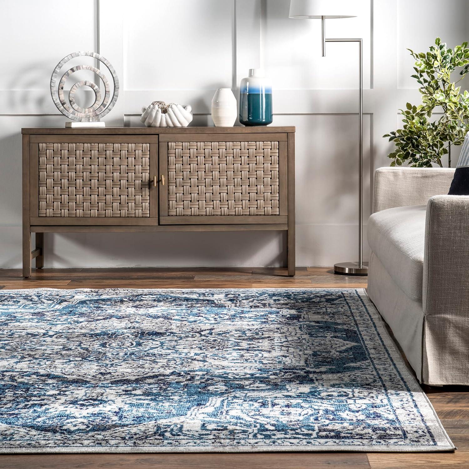 Nuloom Maryanne Geometric 9x12 Indoor Area Rug for Living Room Bedroom Dining Room Kitchen, Blue/Ivory