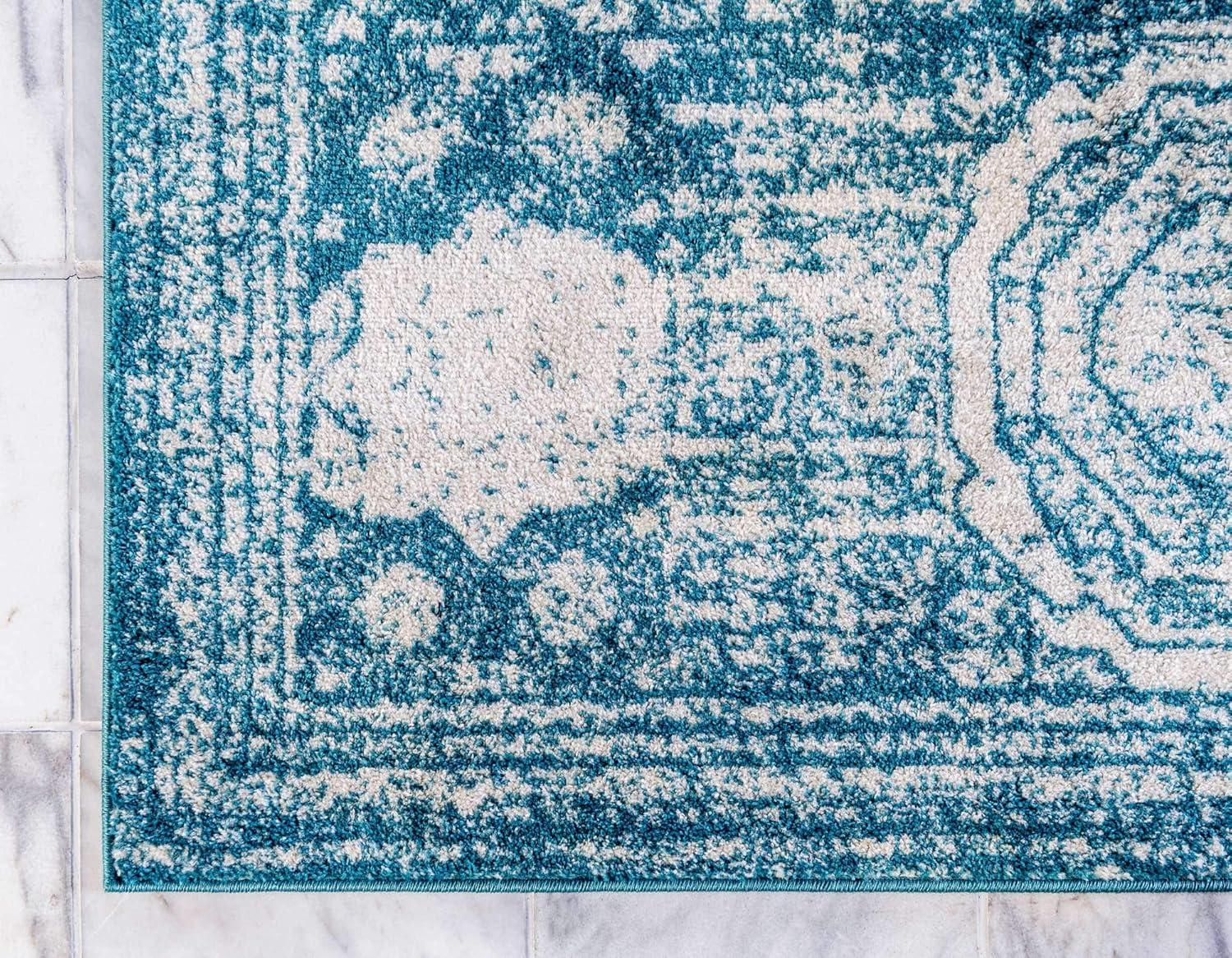 Turquoise Tranquility 9' x 12' Synthetic Easy-Care Area Rug