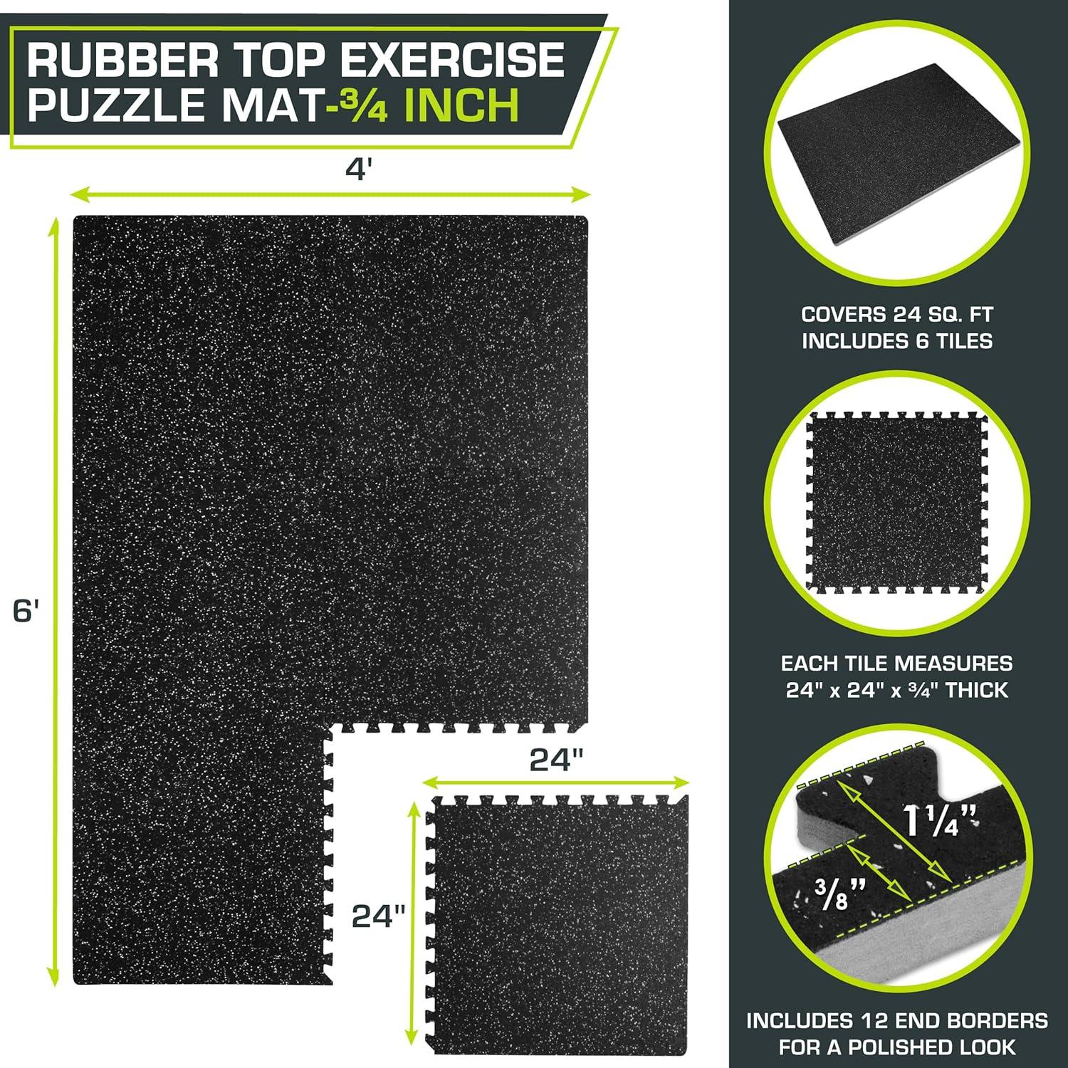 ProsourceFit Rubber Top Exercise Puzzle Mat, 3/4-in