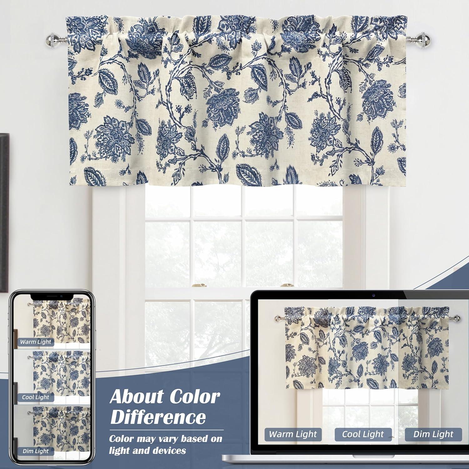 DriftAway Freda Jacobean Floral Linen Blend Blackout Thermal Insulated Energy Saving Privacy Window Curtain Valance Rod Pocket 2 Layers Single 52 Inch by 18 Inch plus 2 Inch Header vy Beige