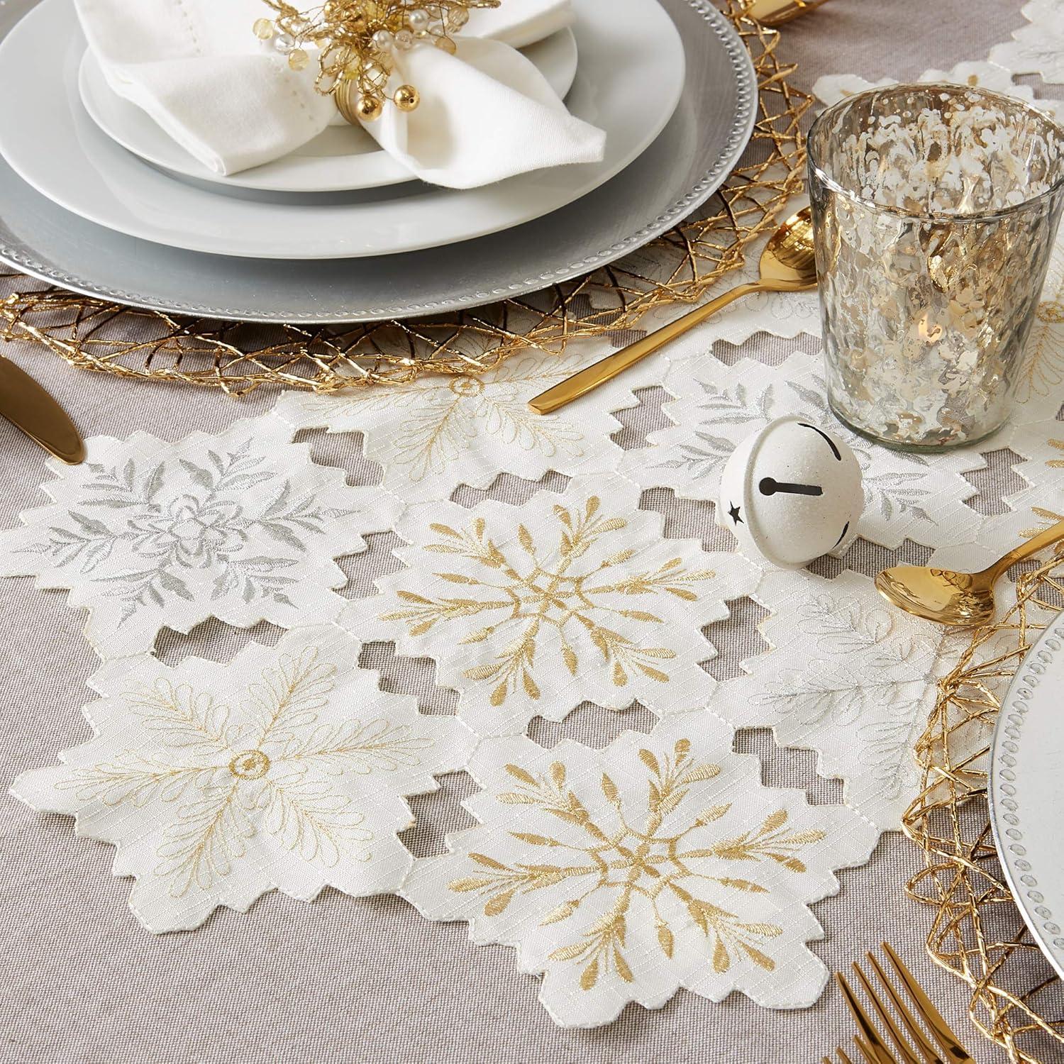 Embroidered Snowflakes Table Runner