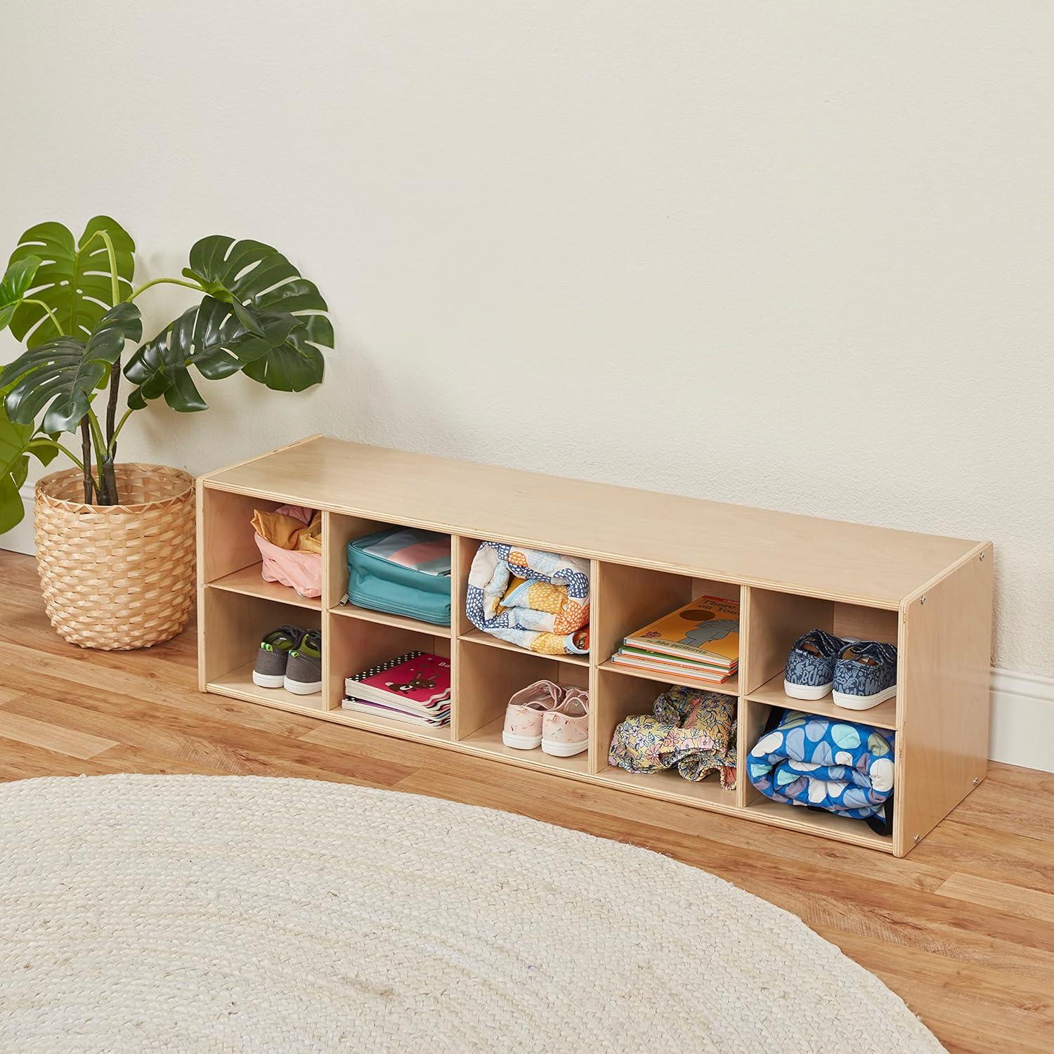 Natural Birch 10-Cubby Tray Storage Cabinet